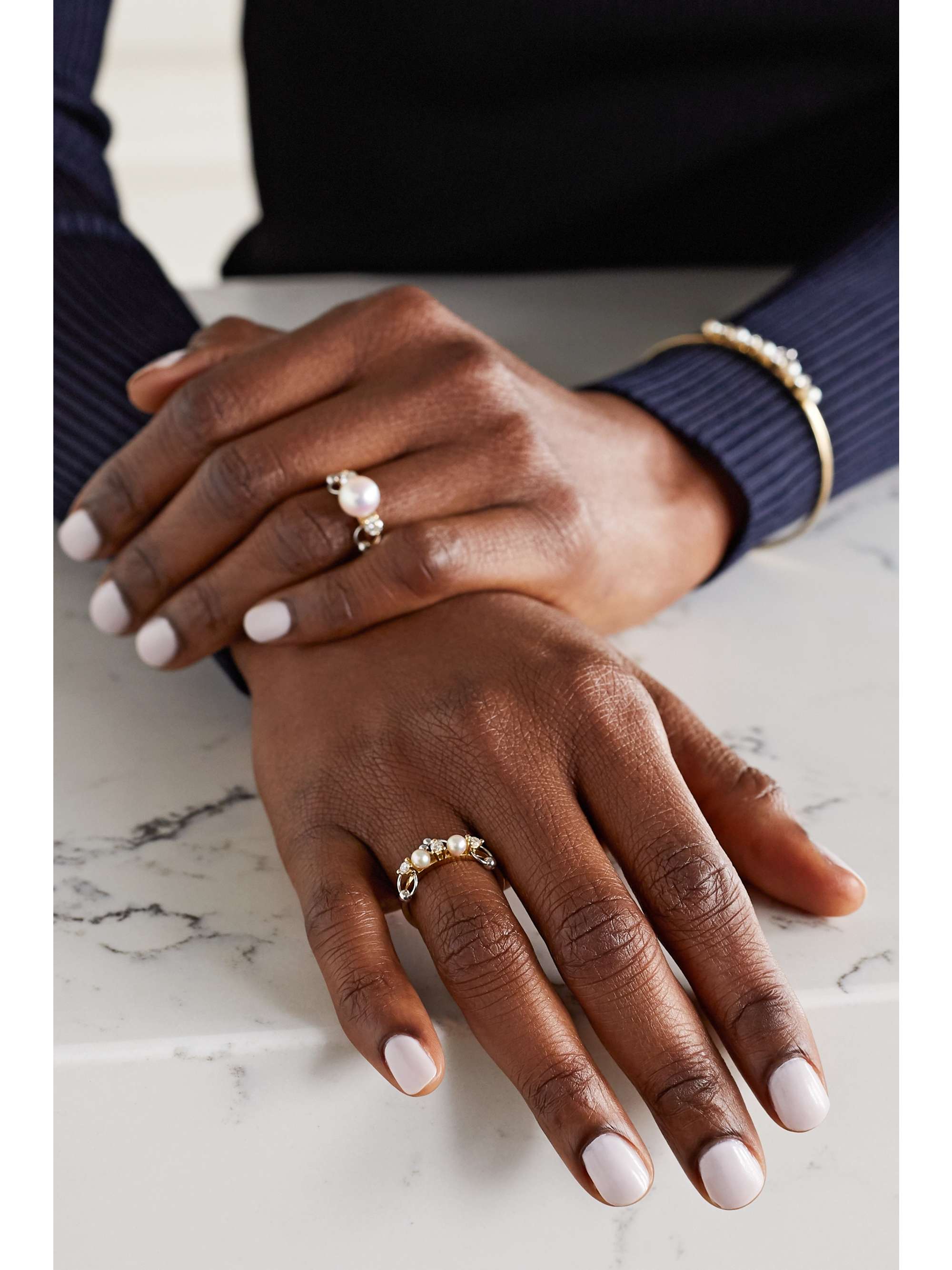DELFINA DELETTREZ 18-karat yellow and white gold, diamond and pearl ring