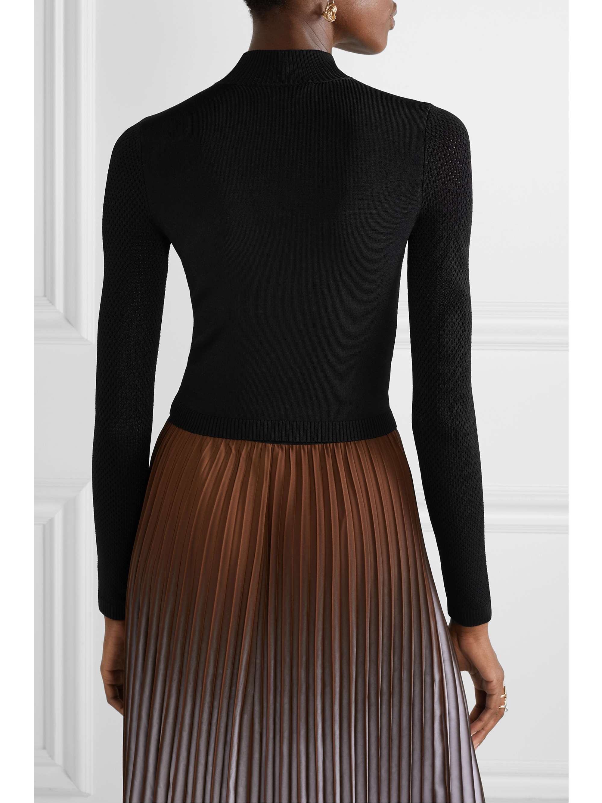 FLEUR DU MAL Cutout pointelle-paneled stretch-knit turtleneck top