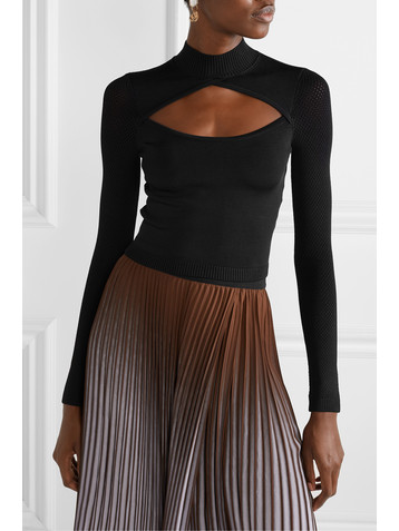 Fleur du Mal Cutout pointelle-paneled stretch-knit turtleneck top