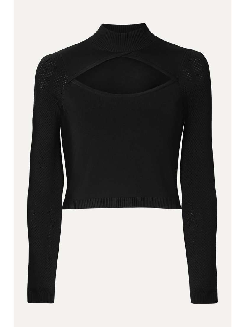 Fleur du Mal Cutout Pointelle-paneled Stretch-knit Turtleneck Top