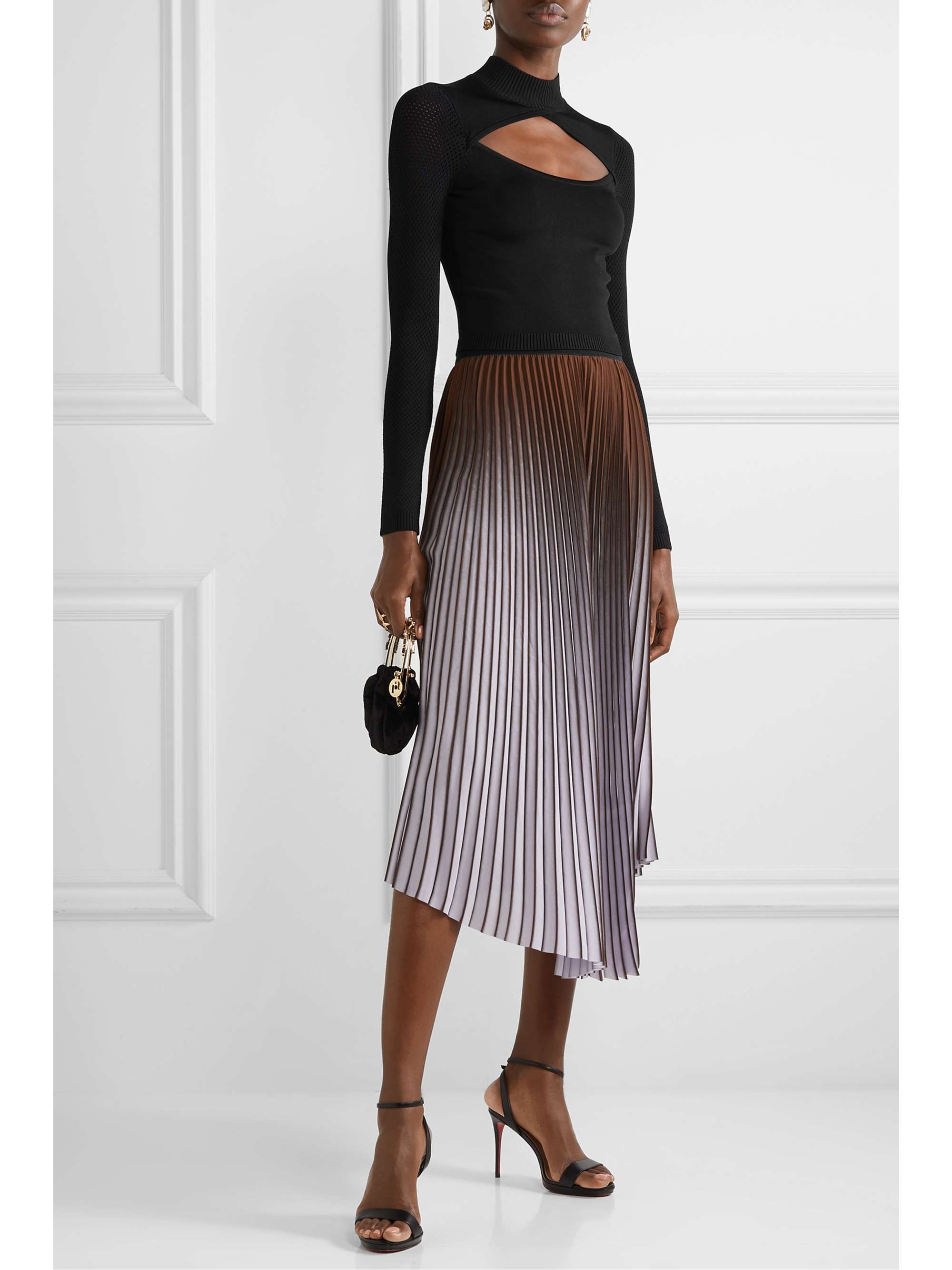 FLEUR DU MAL Cutout pointelle-paneled stretch-knit turtleneck top
