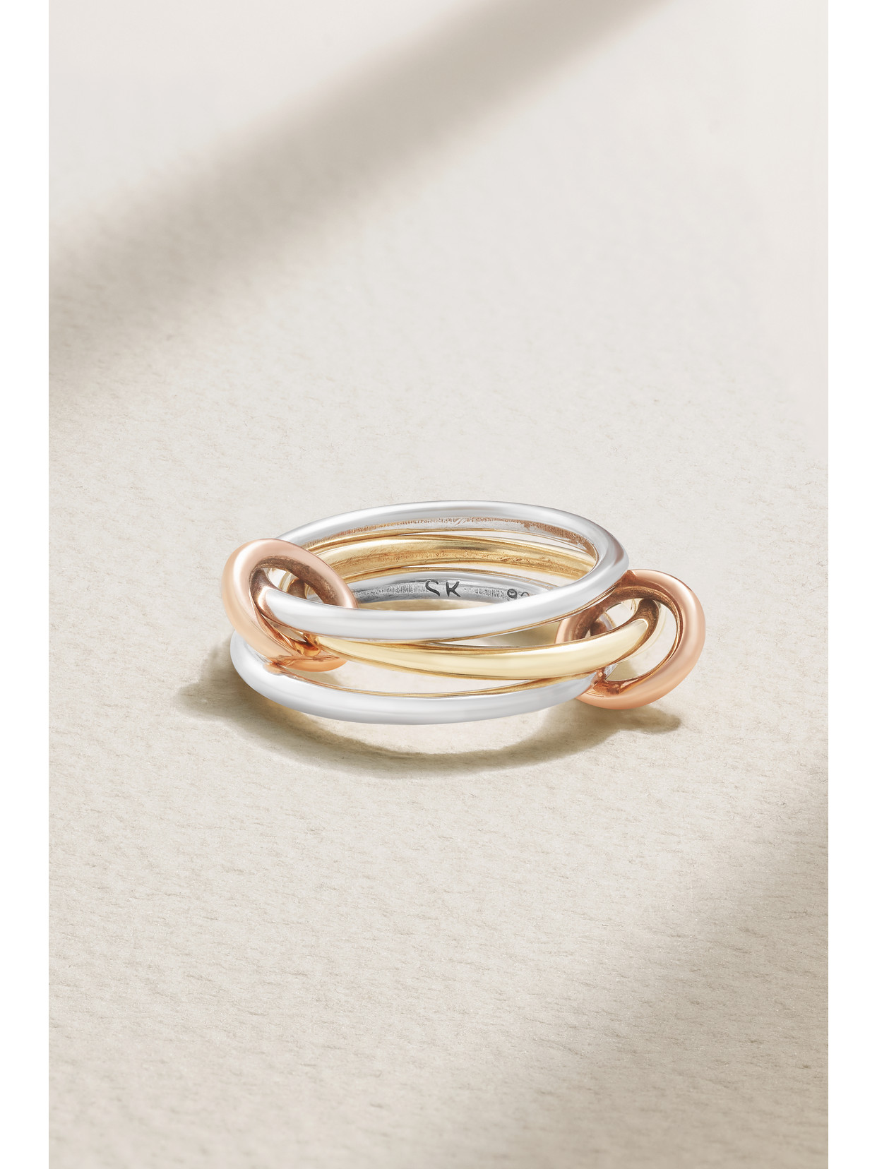 Spinelli Kilcollin Solarium Set Of Three 18-karat Yellow And Rose Gold And Sterling Silver Rings