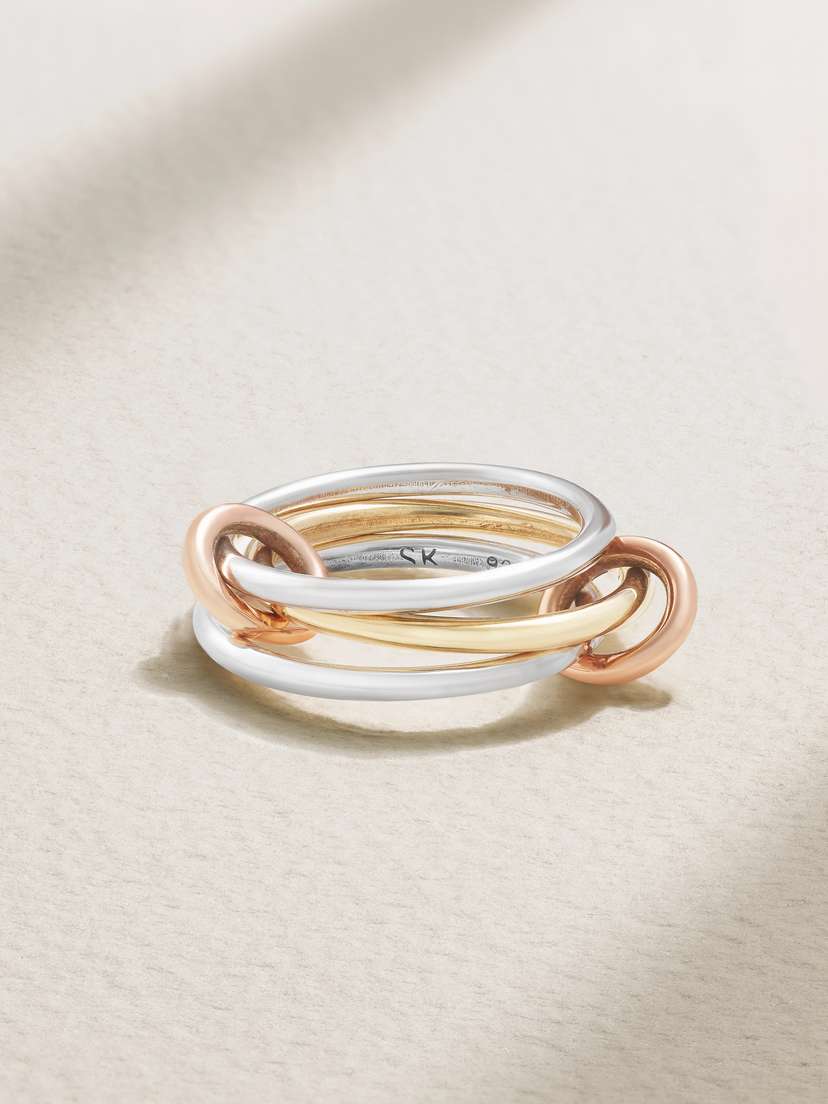 Spinelli Kilcollin Solarium Set Of Three 18-karat Yellow And Rose Gold And Sterling Silver Rings