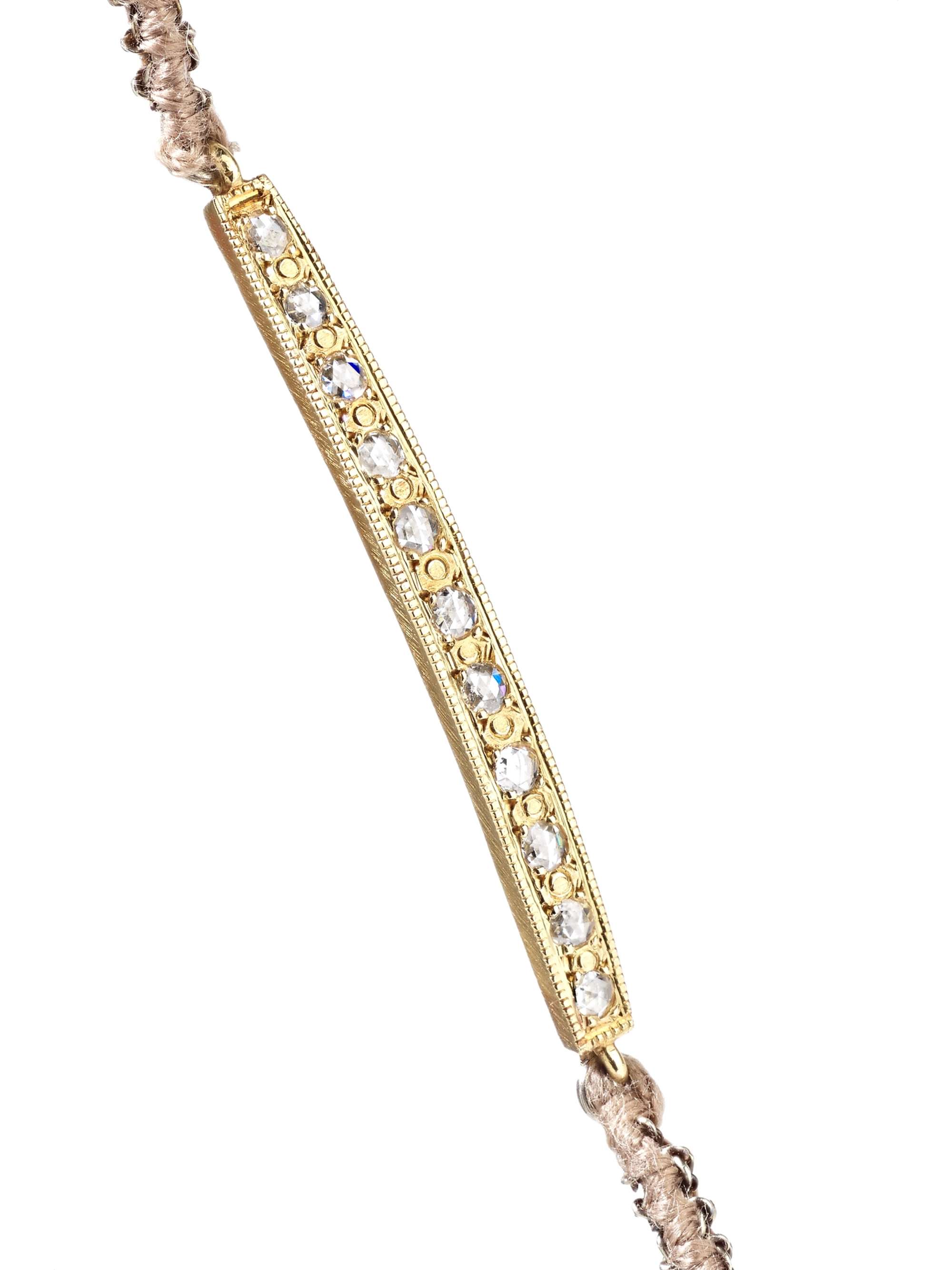 BROOKE GREGSON 18-karat gold, sterling silver, silk and diamond bracelet
