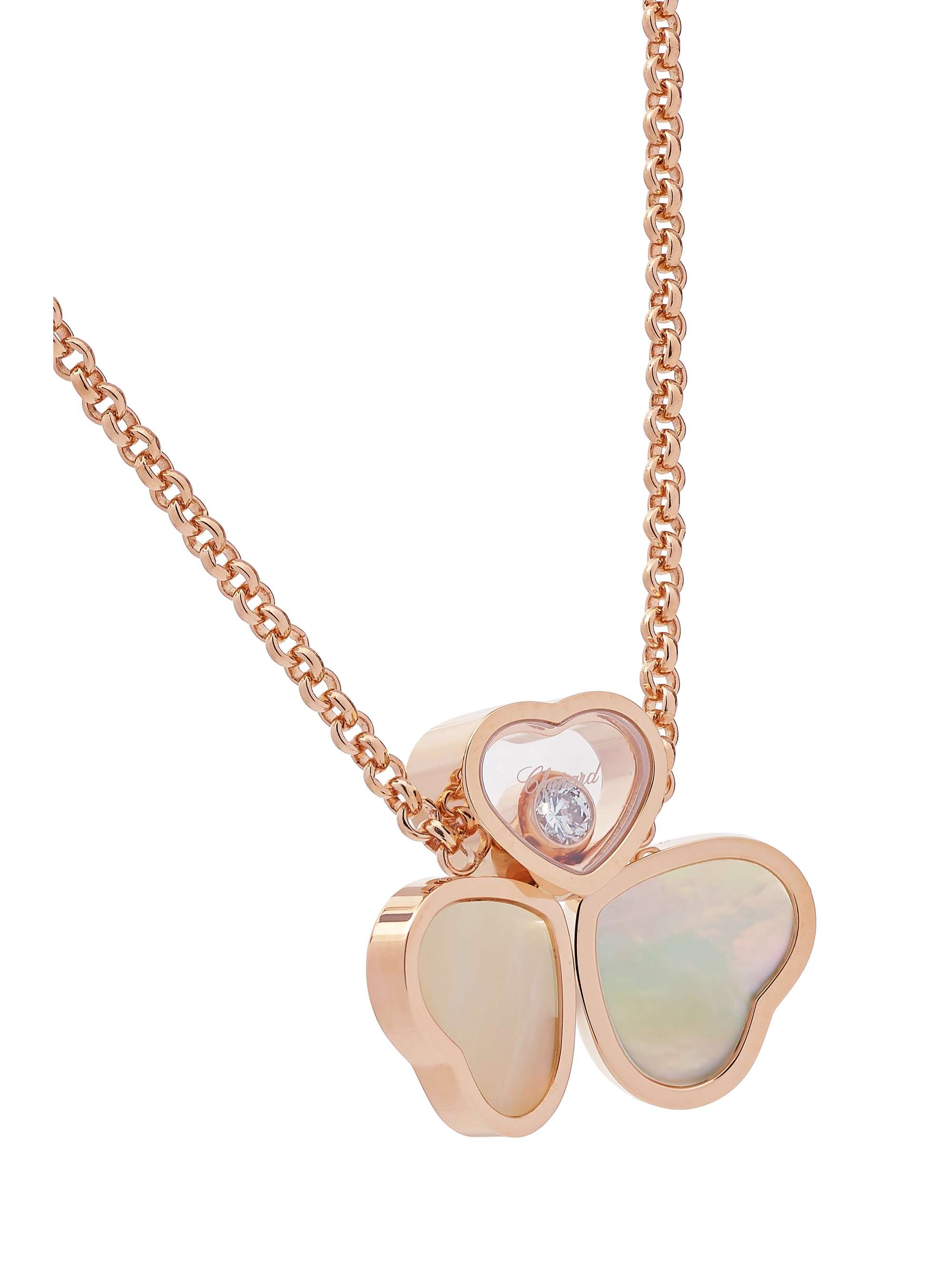 CHOPARD Happy Hearts Wings 18-karat rose gold, mother-of-pearl and diamond necklace