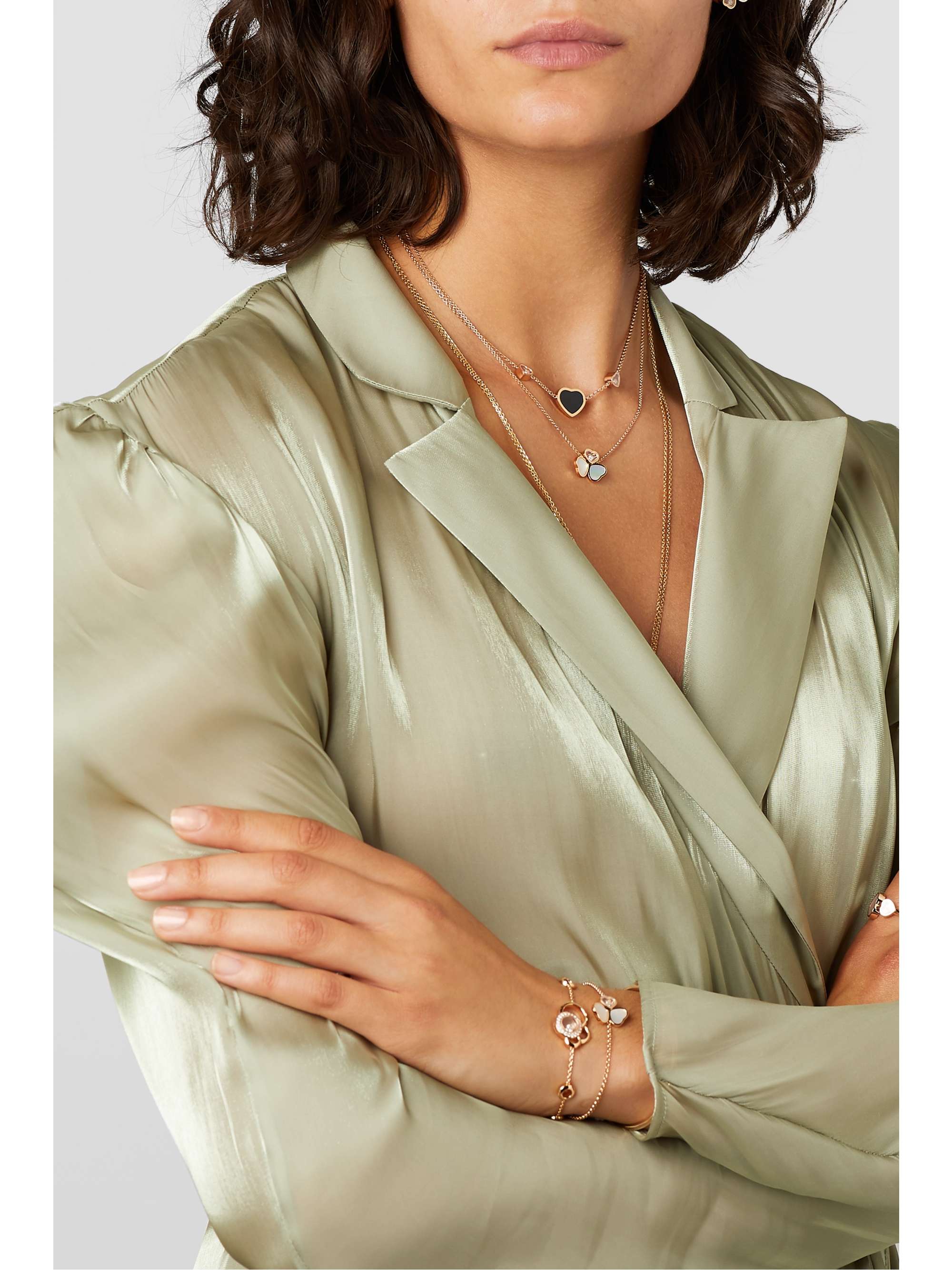 CHOPARD Happy Hearts Wings 18-karat rose gold, mother-of-pearl and diamond necklace