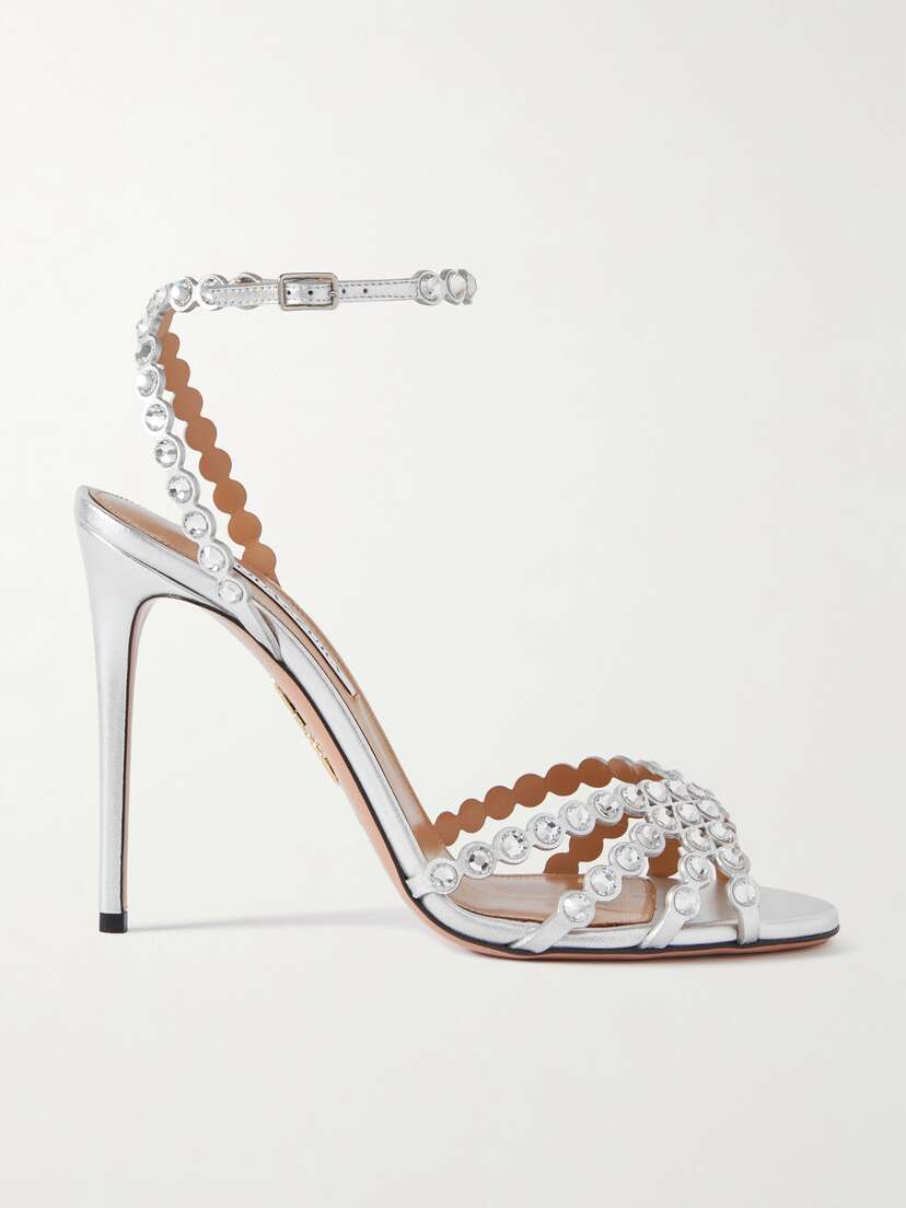 Aquazzura Tequila 105 Crystal-embellished Metallic Leather Sandals