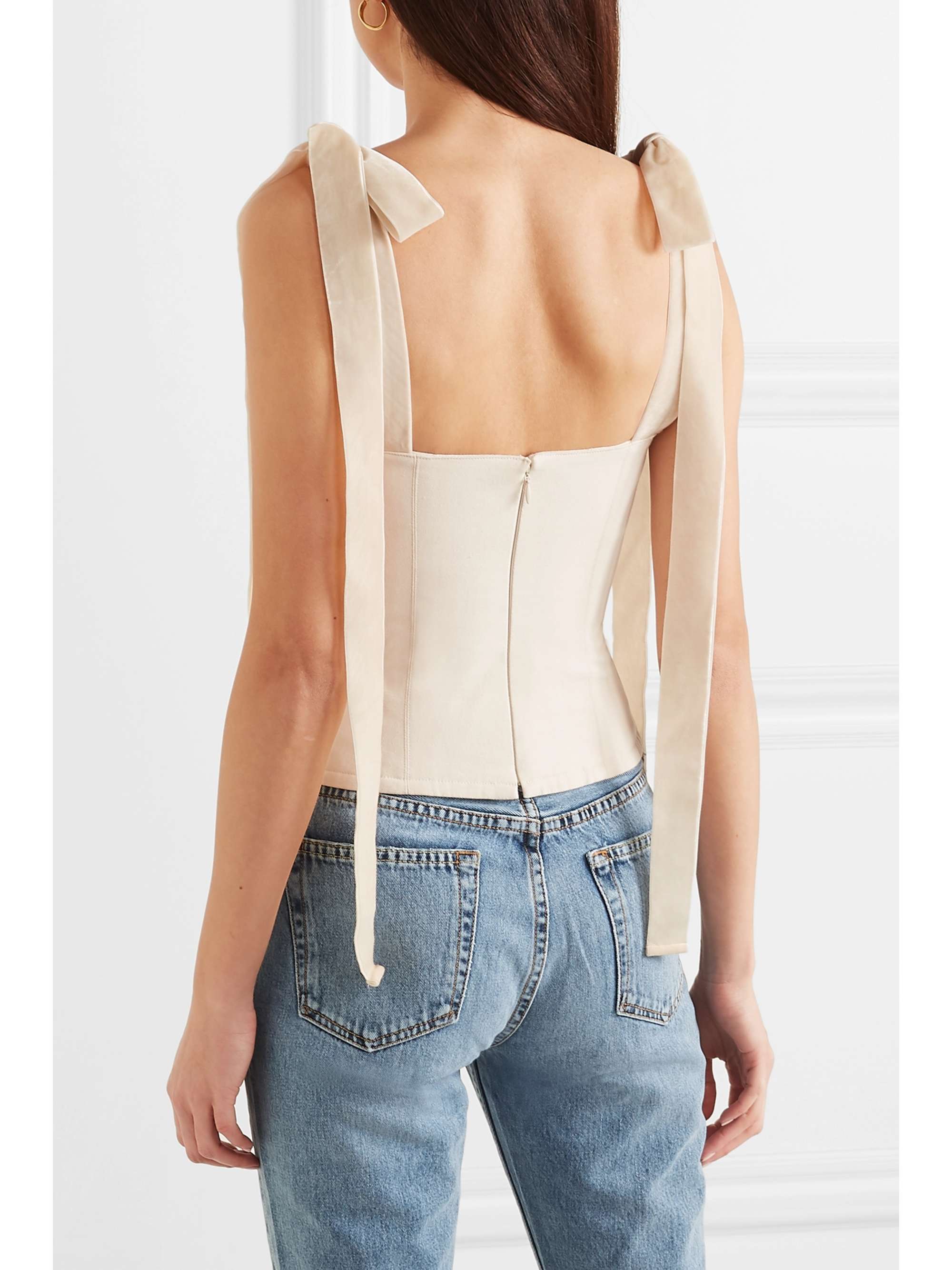 ORSEUND IRIS Velvet-trimmed cotton-canvas bustier top