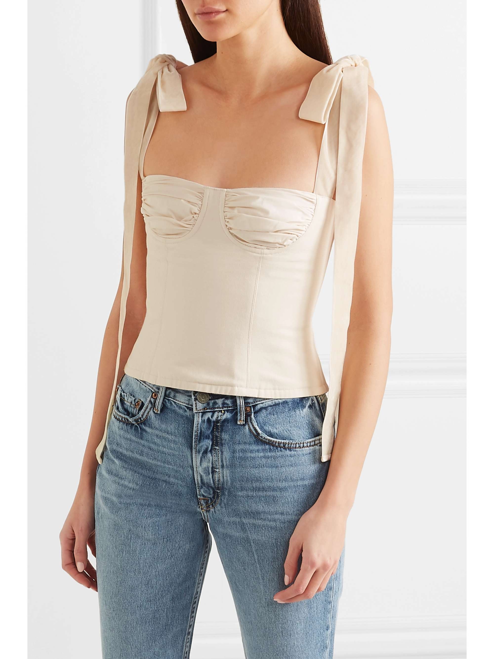 ORSEUND IRIS Velvet-trimmed cotton-canvas bustier top