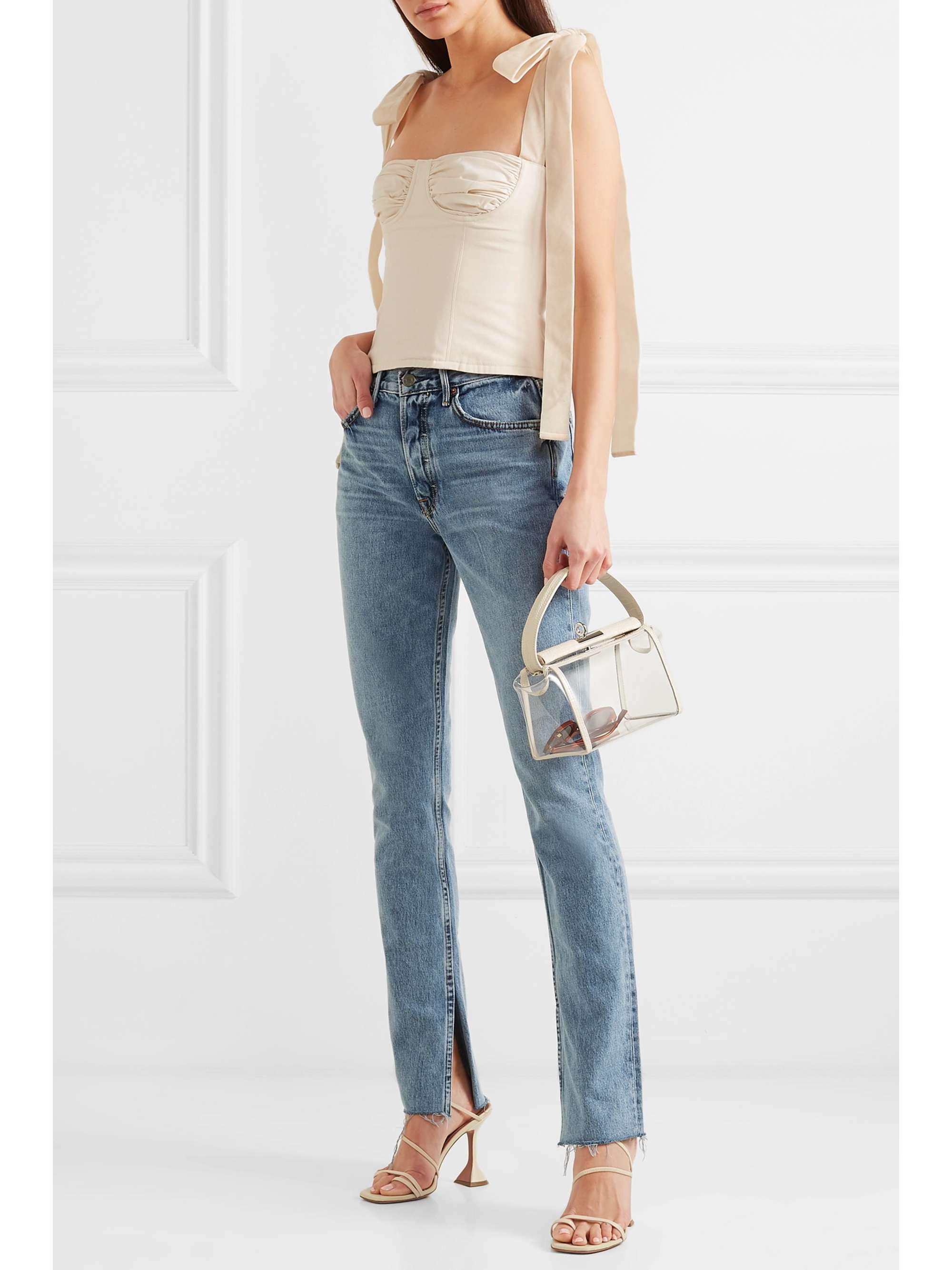 ORSEUND IRIS Velvet-trimmed cotton-canvas bustier top