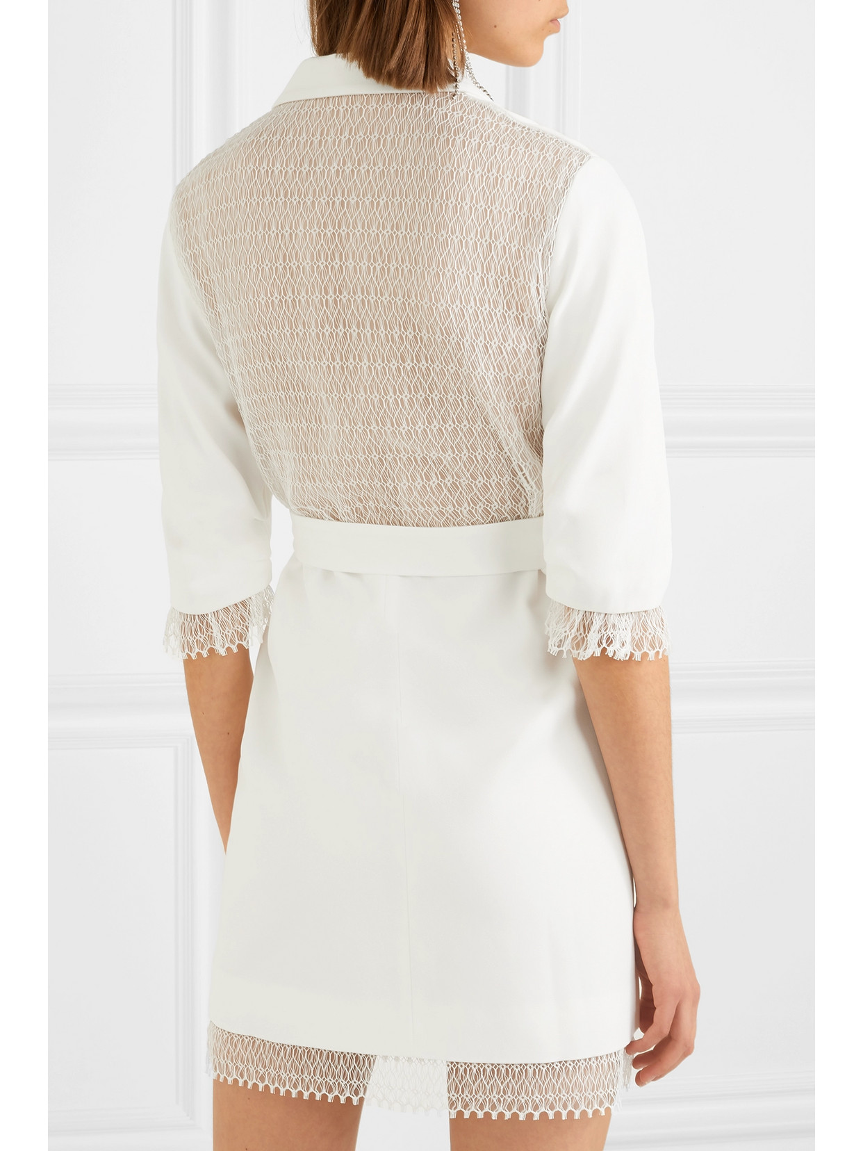 Shop Rime Arodaky Jax Belted Lace-trimmed Crepe Mini Dress In White