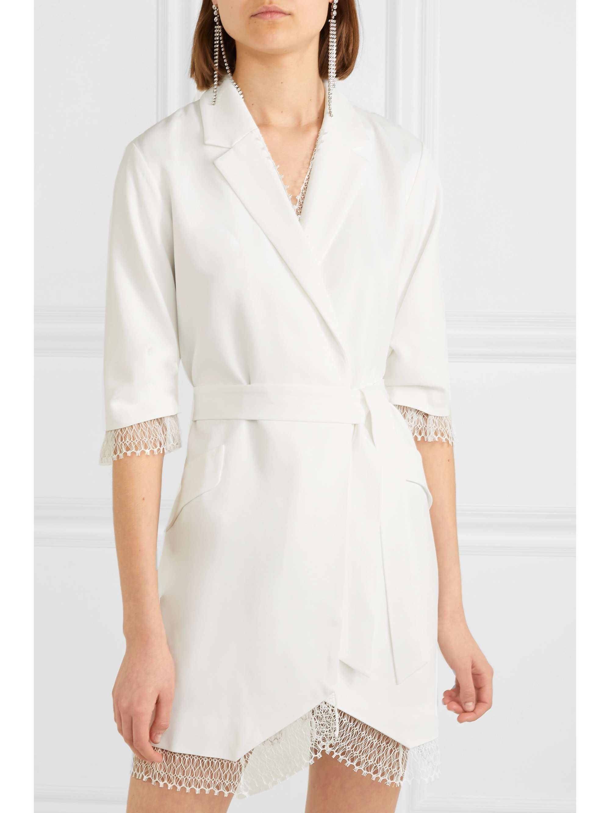 RIME ARODAKY Jax belted lace-trimmed crepe mini dress