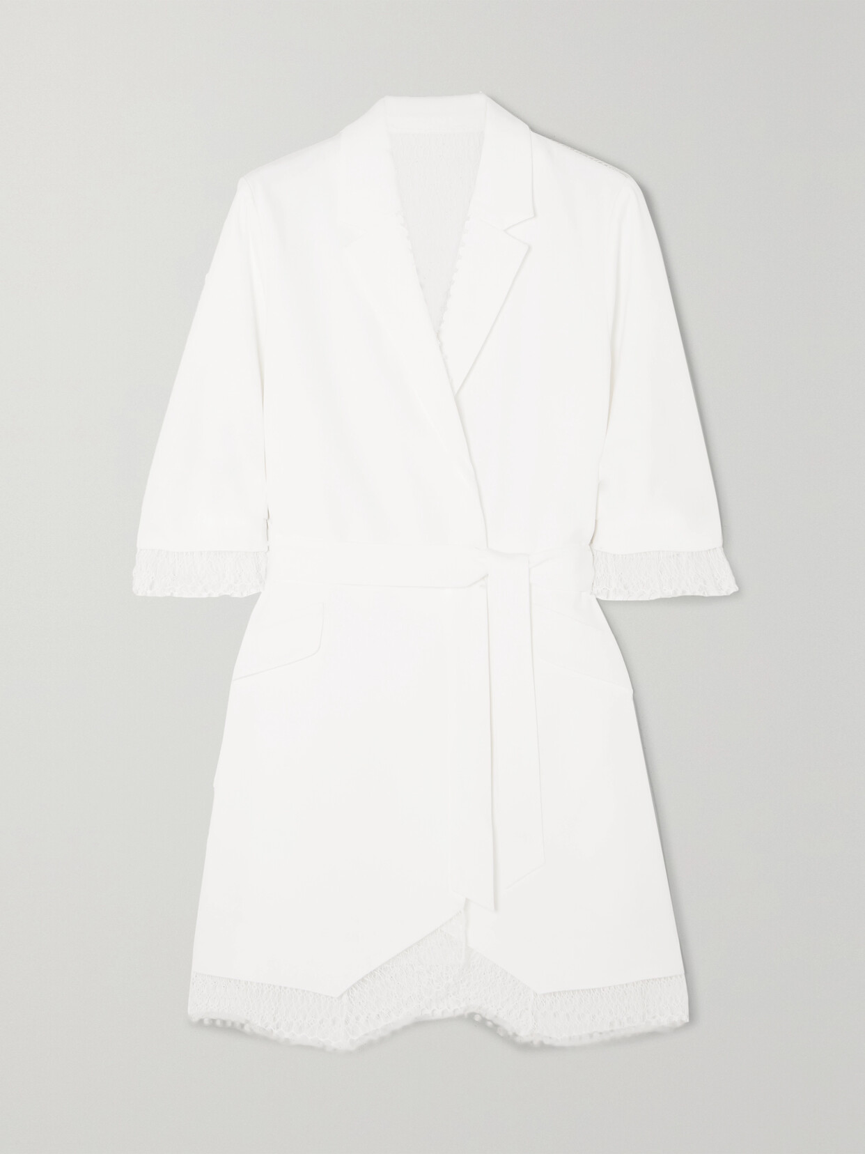 Rime Arodaky Jax Belted Lace-trimmed Crepe Mini Dress In White