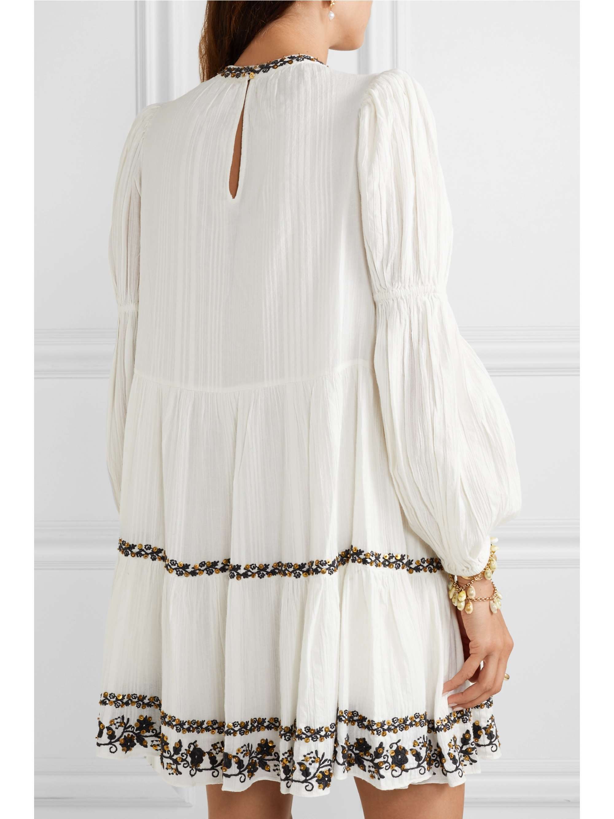 ULLA JOHNSON Ceres sequined embroidered crinkled cotton-voile mini dress