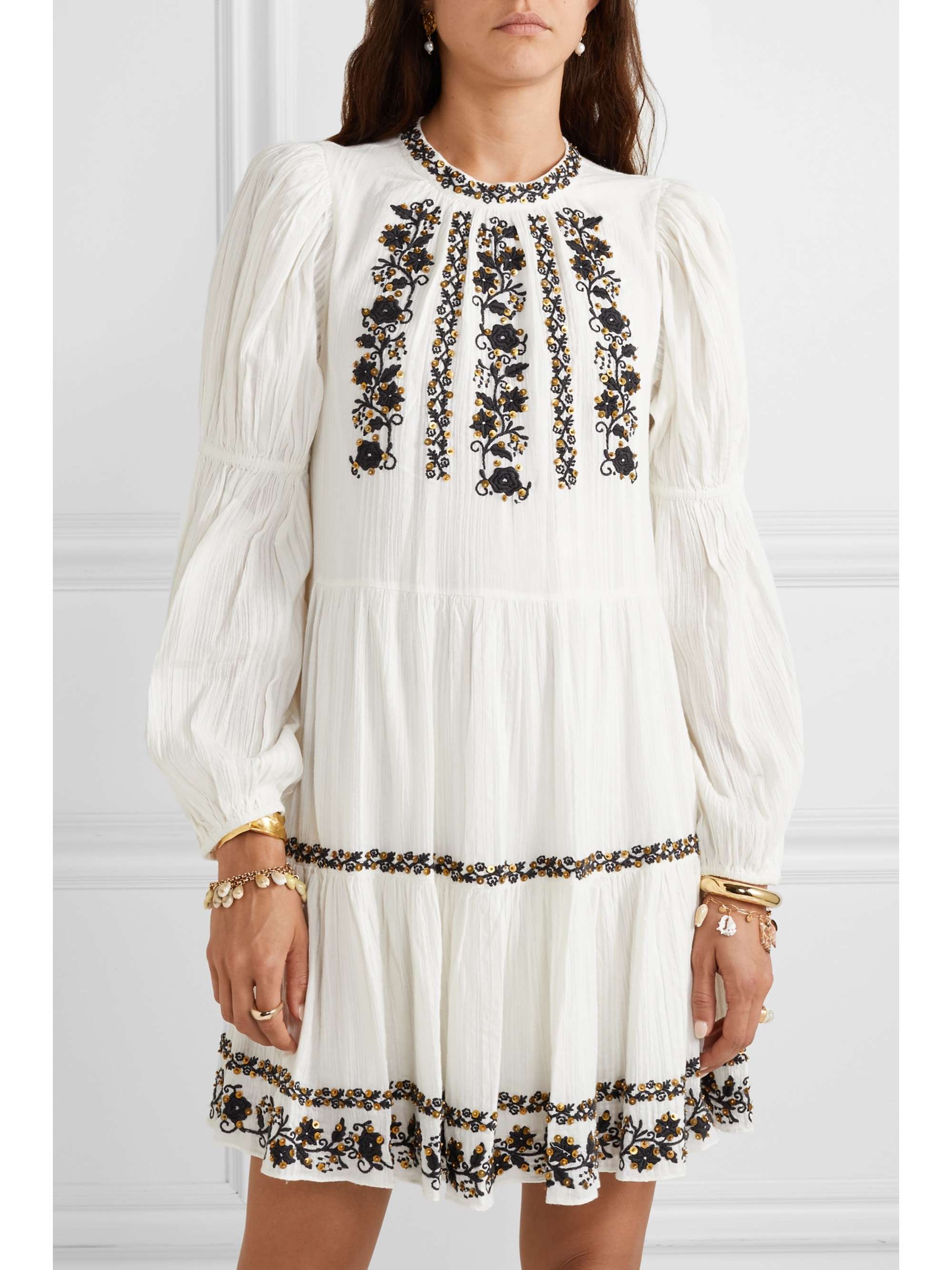 ULLA JOHNSON Ceres sequined embroidered crinkled cotton-voile mini dress