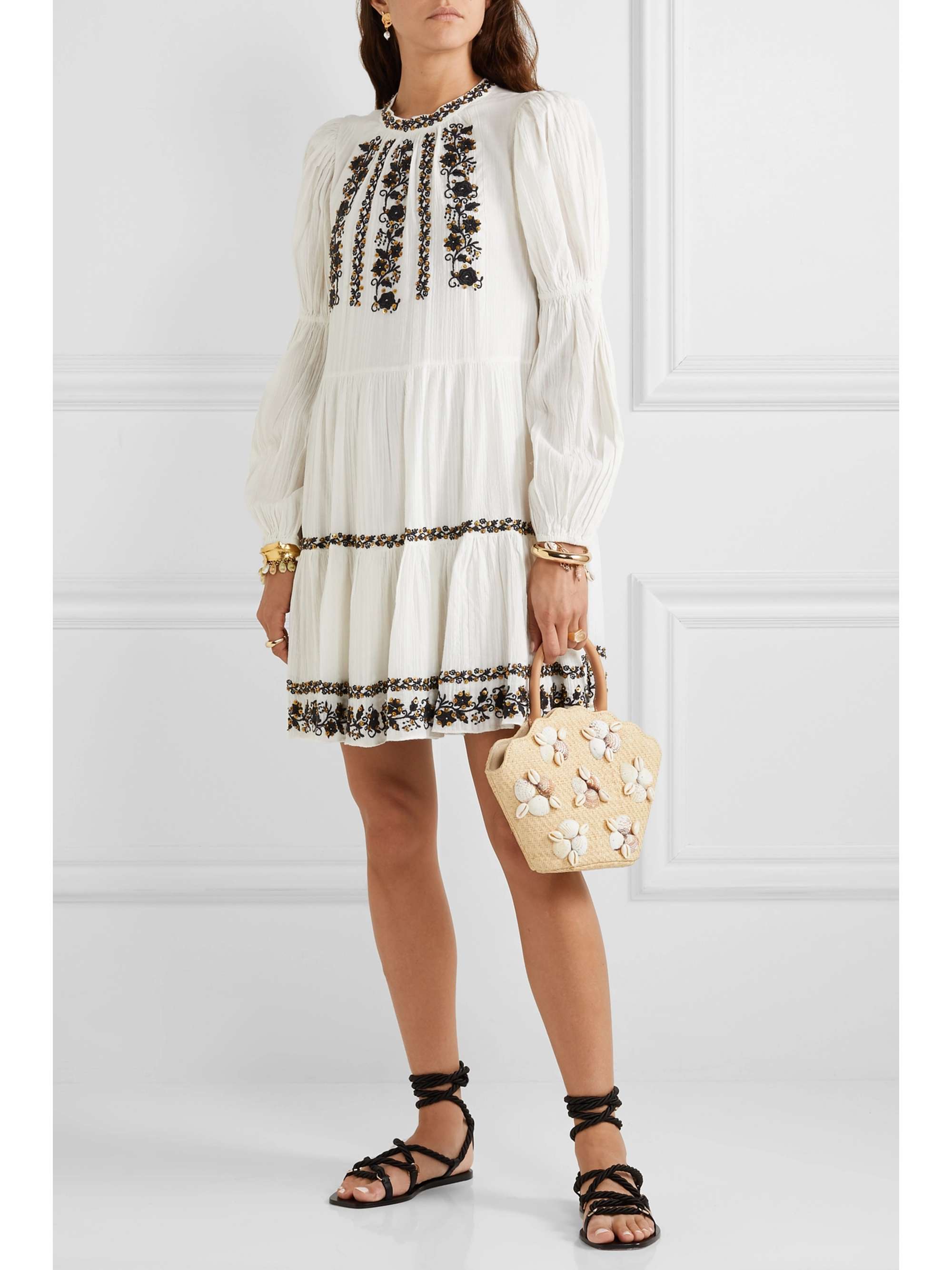 ULLA JOHNSON Ceres sequined embroidered crinkled cotton-voile mini dress