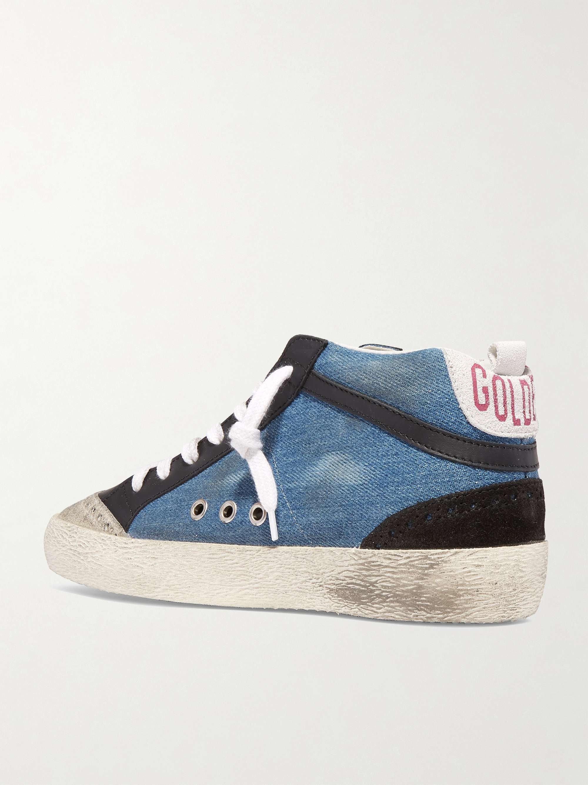 GOLDEN GOOSE Superstar distressed denim, leather and suede sneakers