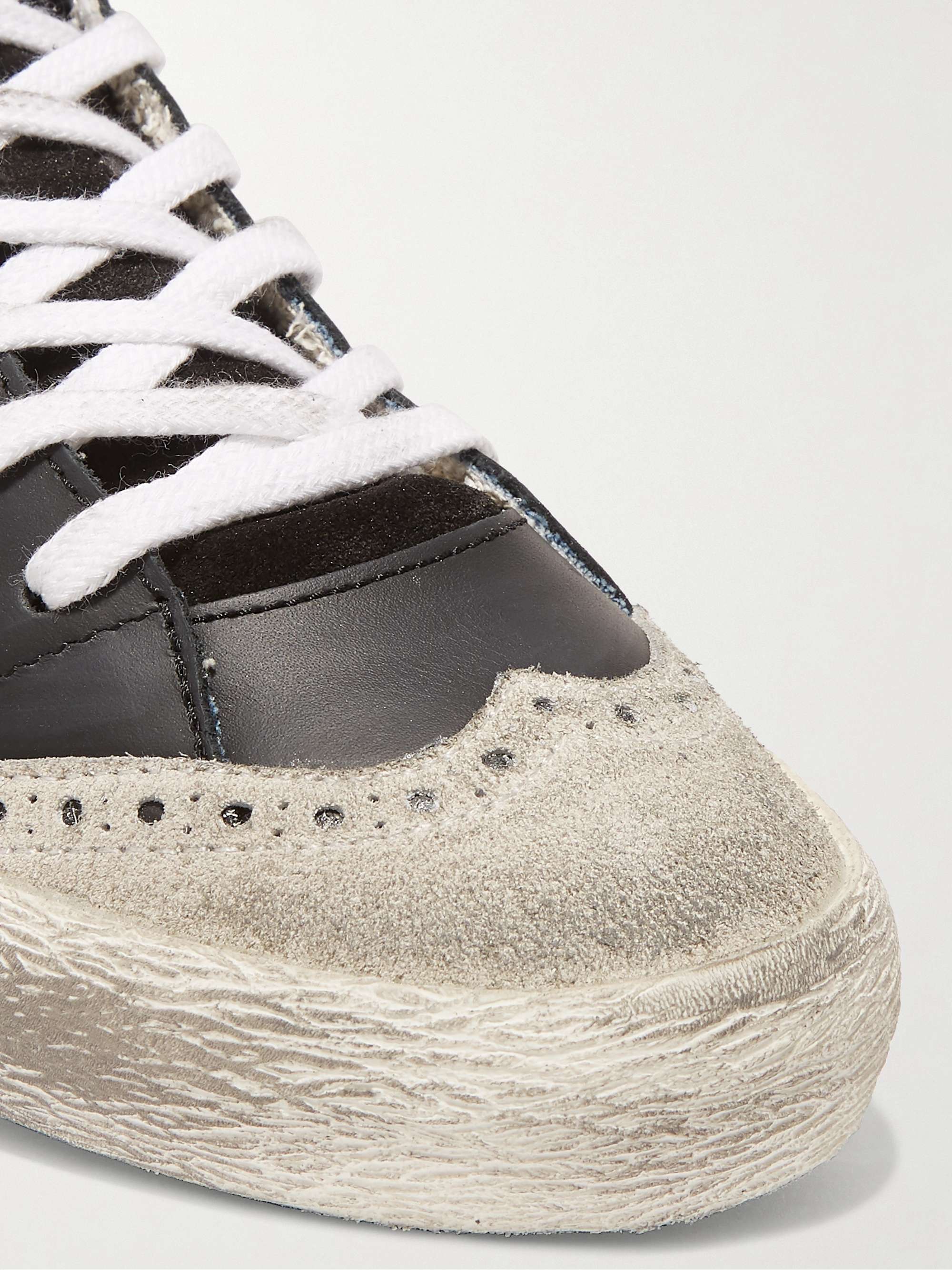 GOLDEN GOOSE Superstar distressed denim, leather and suede sneakers