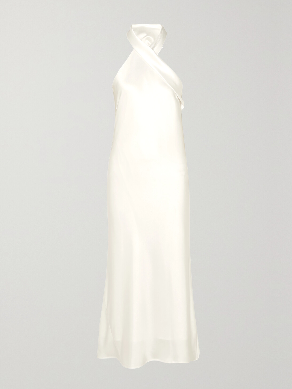 Shop Galvan Pandora Satin Halterneck Midi Dress In Ivory