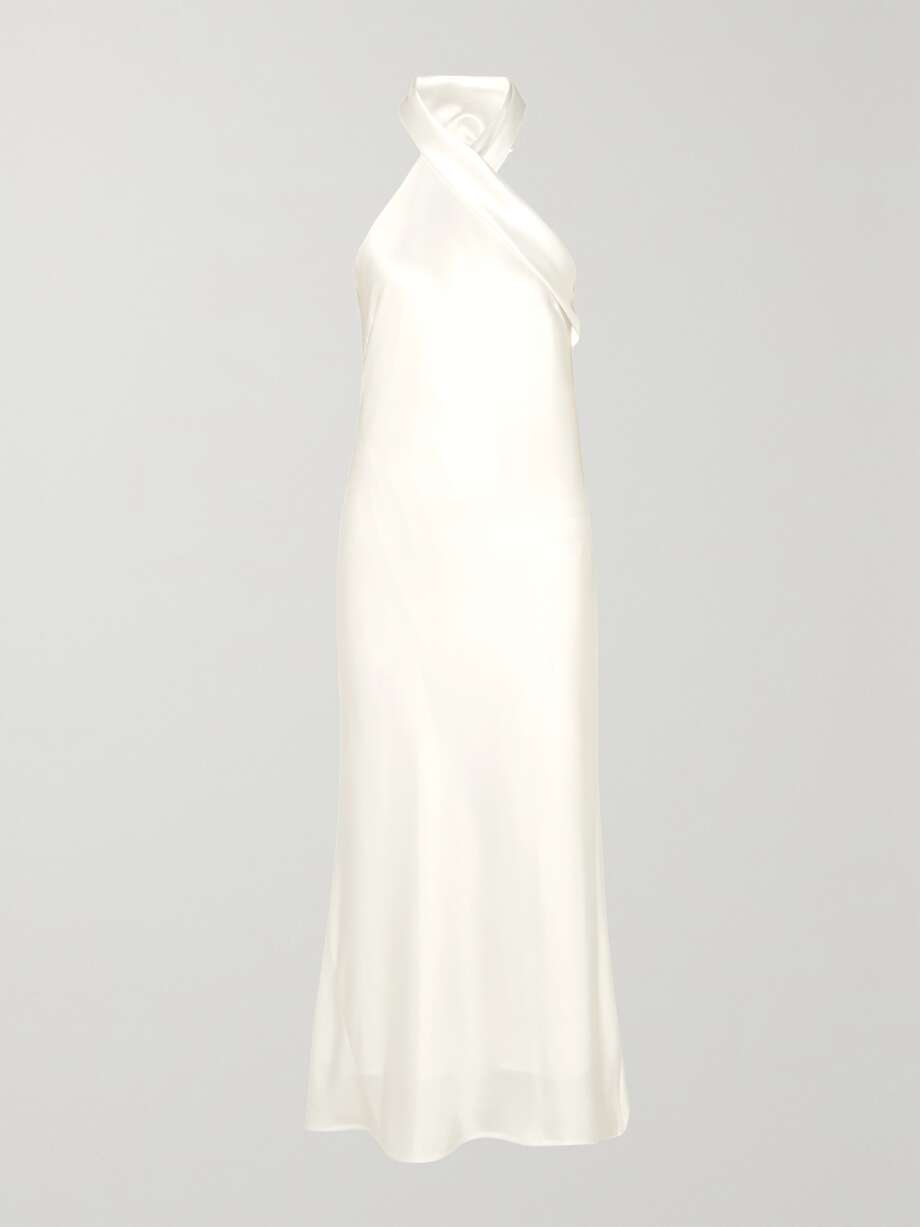 pandora satin halterneck midi dress