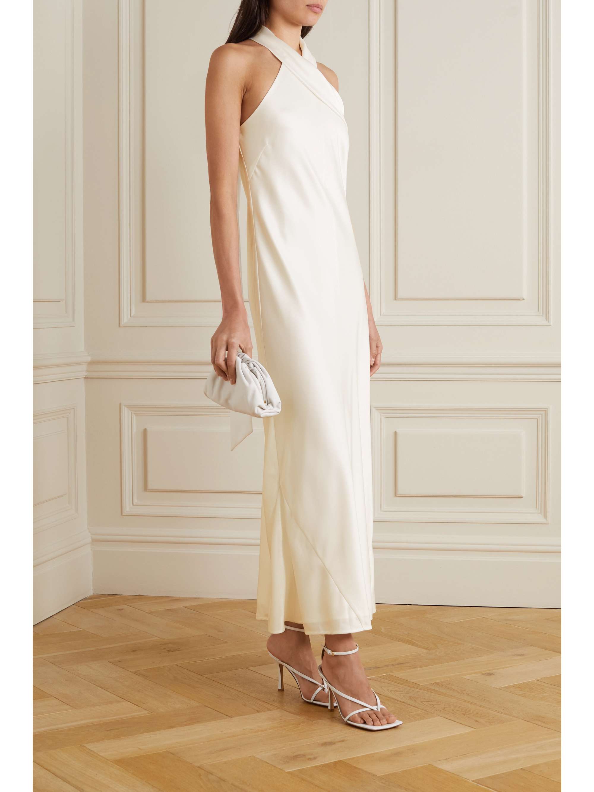 Ivory Pandora satin halterneck midi ...