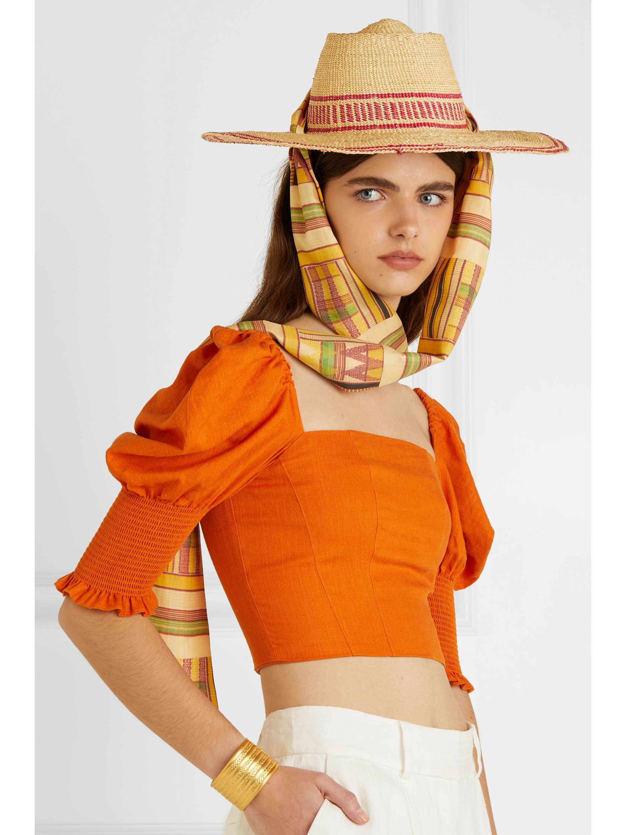 Margherita X Cambiaghi X OAfrica Silk-trimmed printed straw hat