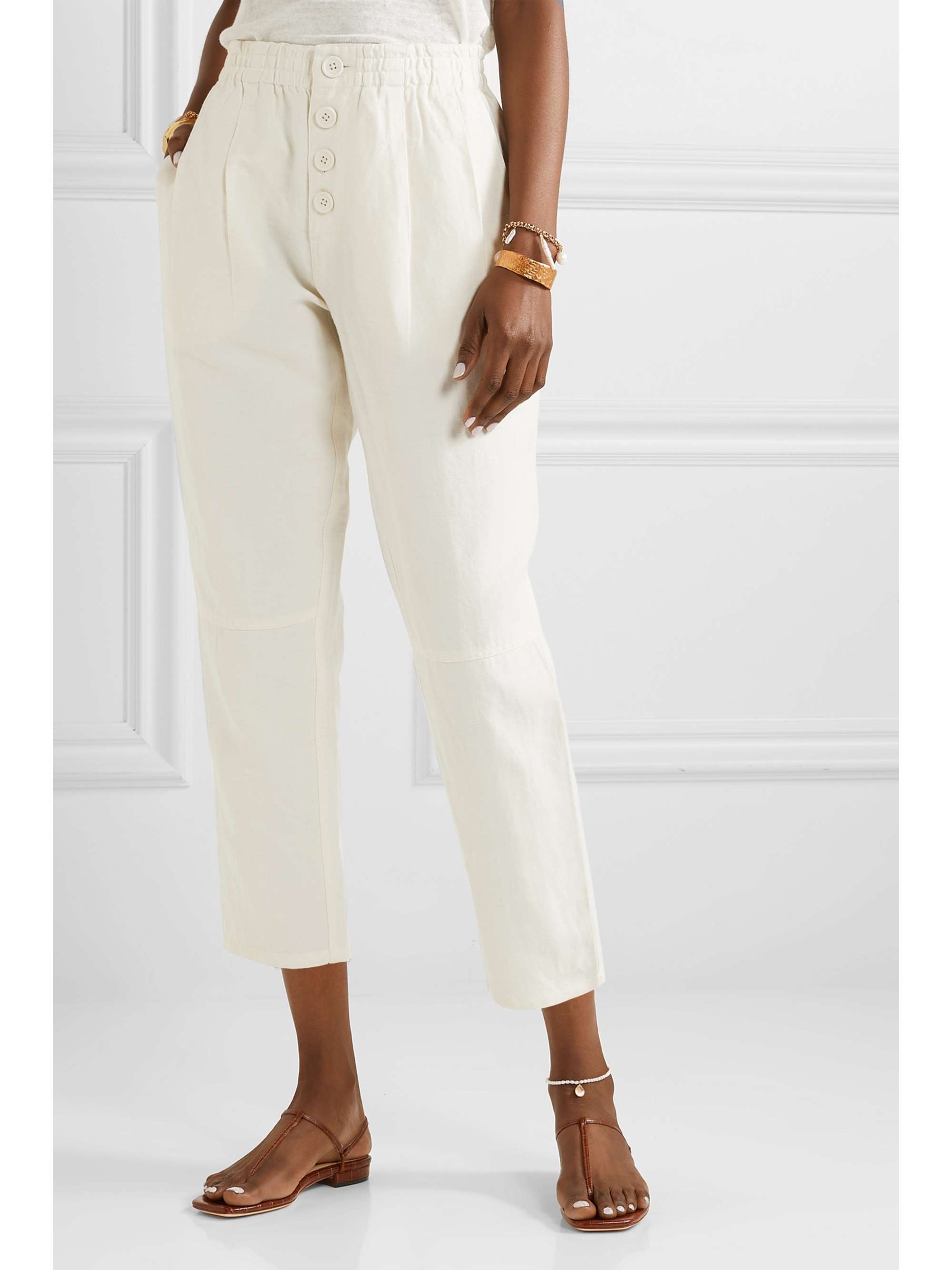 APIECE APART Fara cotton and linen-blend twill straight-leg pants