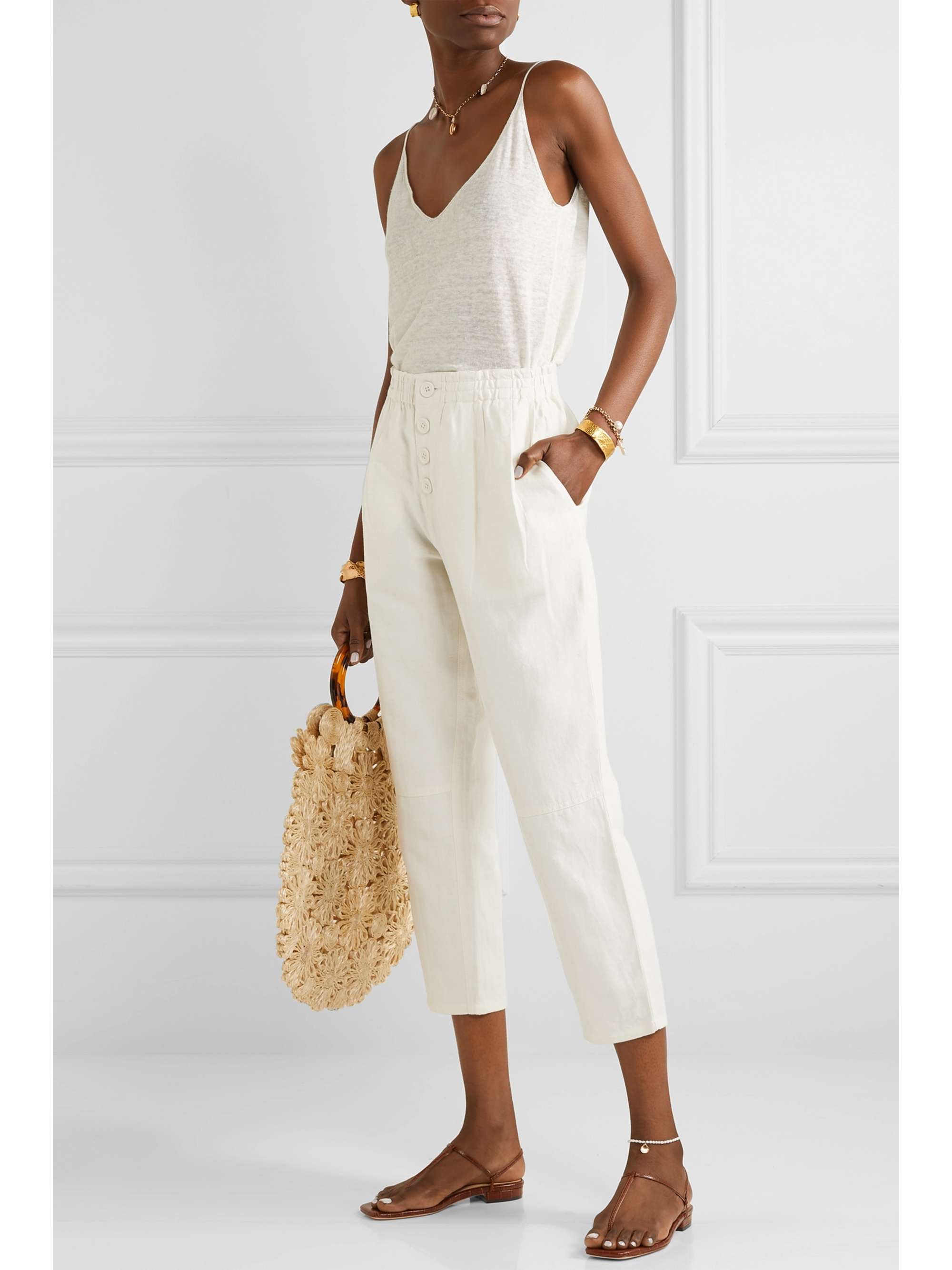APIECE APART Fara cotton and linen-blend twill straight-leg pants