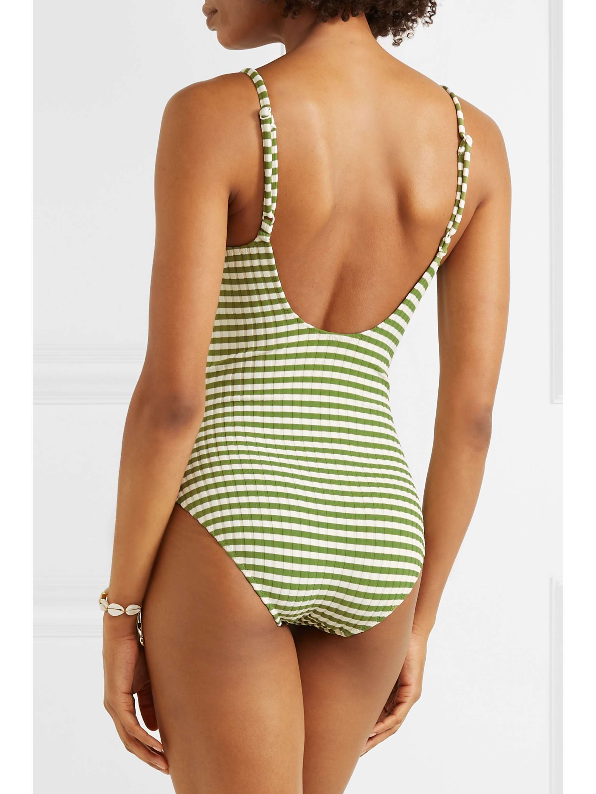 SOLID & STRIPED The Nina striped ribbed stretch-knit swimsuit