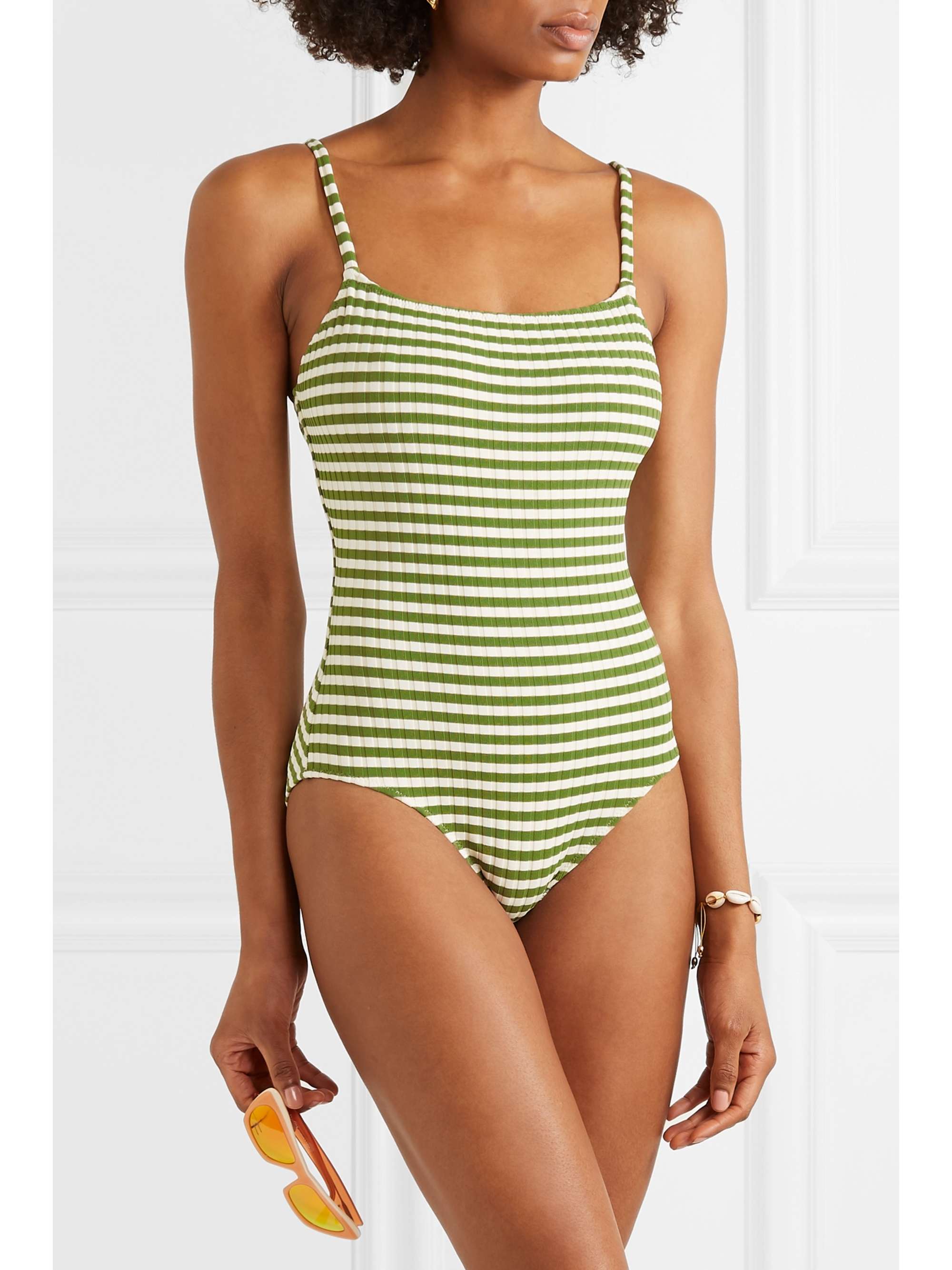 SOLID & STRIPED The Nina striped ribbed stretch-knit swimsuit