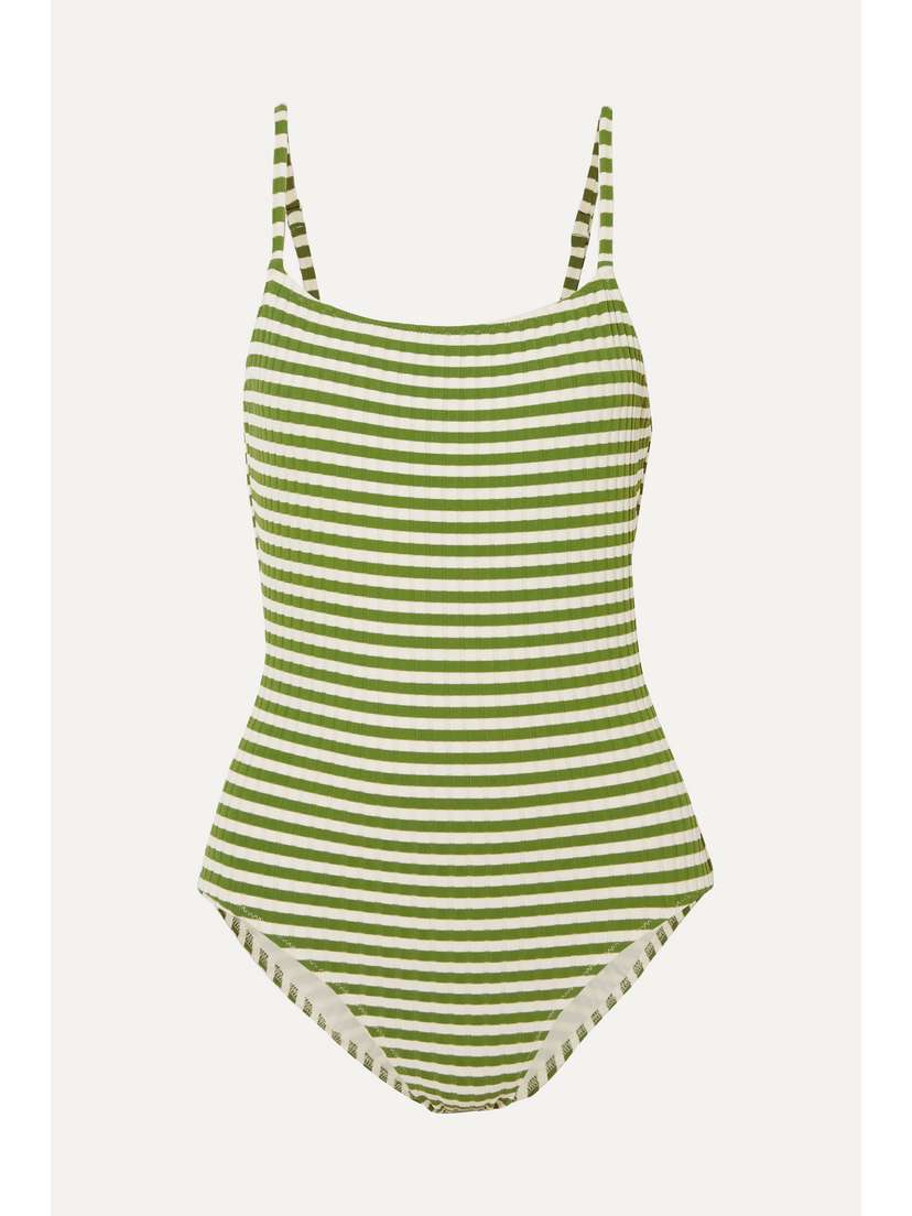 Solid & Striped The Nina Striped Ribbed Stretch-knit Swimsuit