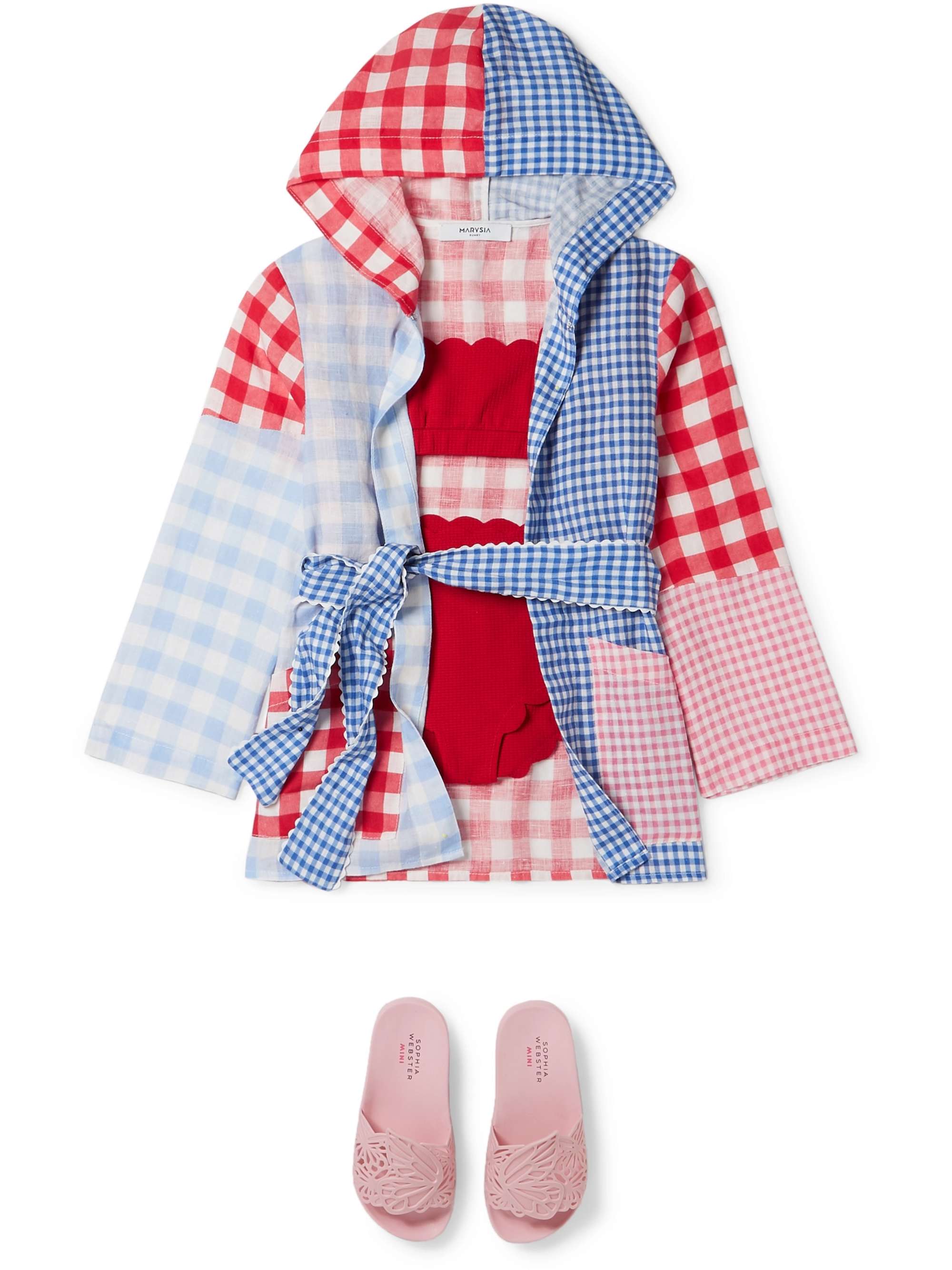 MARYSIA KIDS Patchwork gingham linen hooded robe