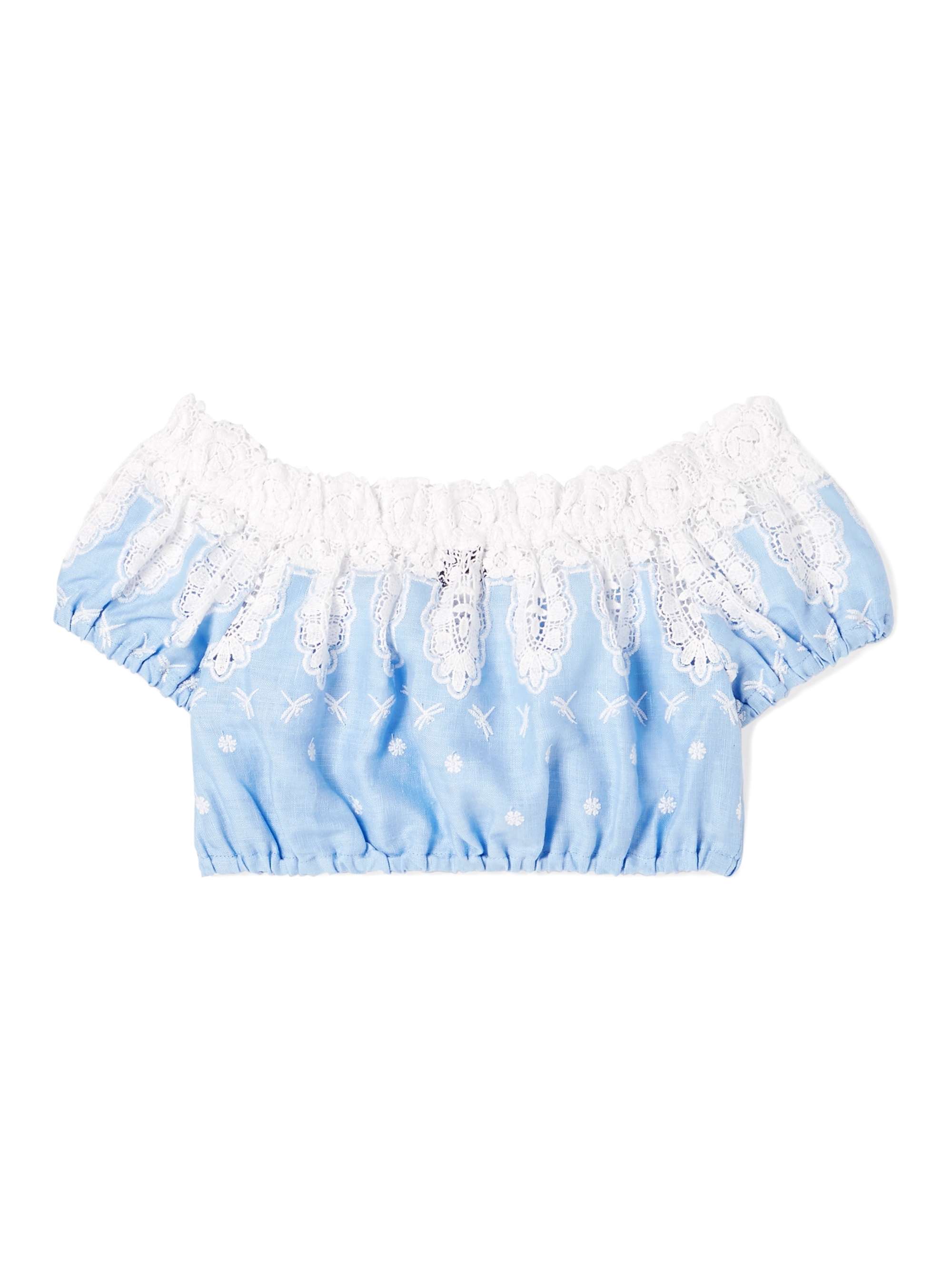 MIGUELINA KIDS Tessa off-the-shoulder crochet-trimmed linen top