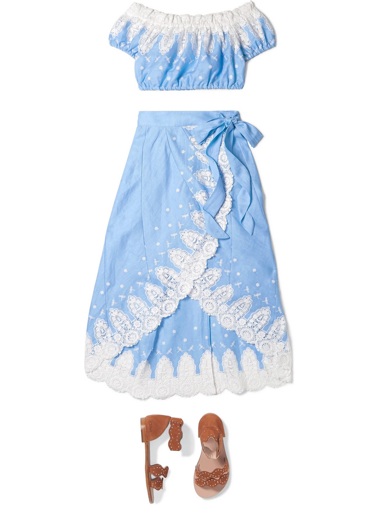 Miguelina Tessa Off-the-shoulder Crochet-trimmed Linen Top In Blue