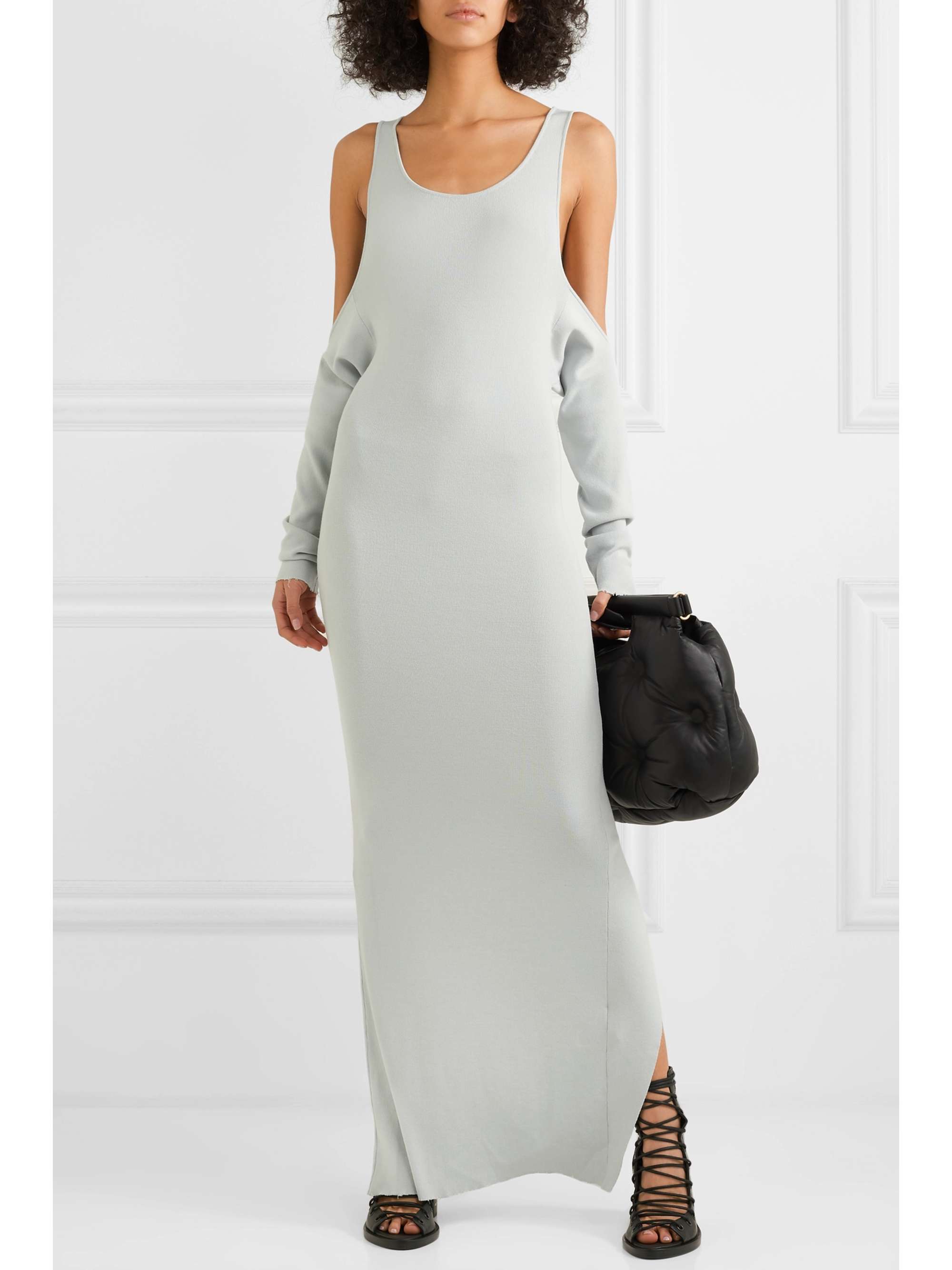 UNRAVEL Cold-shoulder distressed cotton and cashmere-blend dress