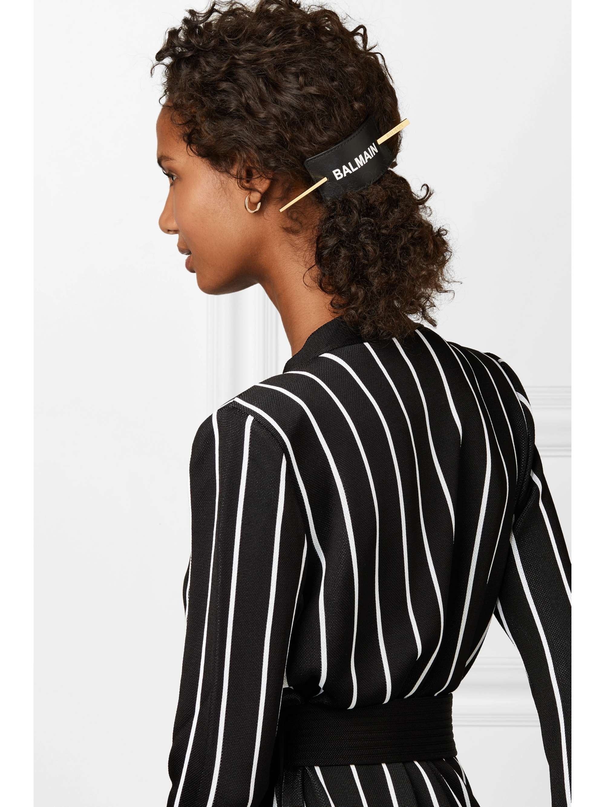 BALMAIN PARIS HAIR COUTURE Gold-plated and printed leather hair pin