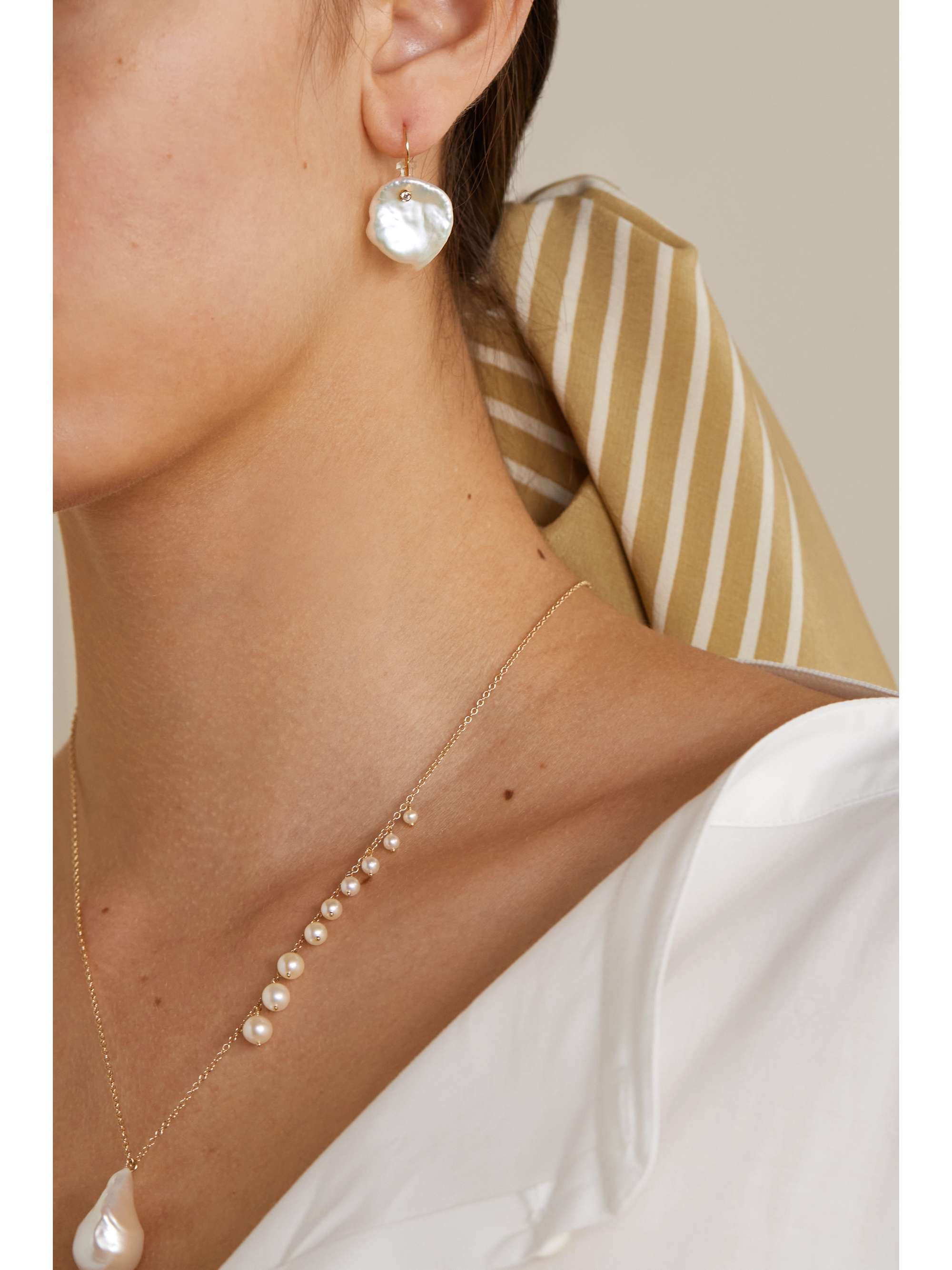 MIZUKI Boucles d'oreilles en or 14 carats (585/1000), perles et diamants
