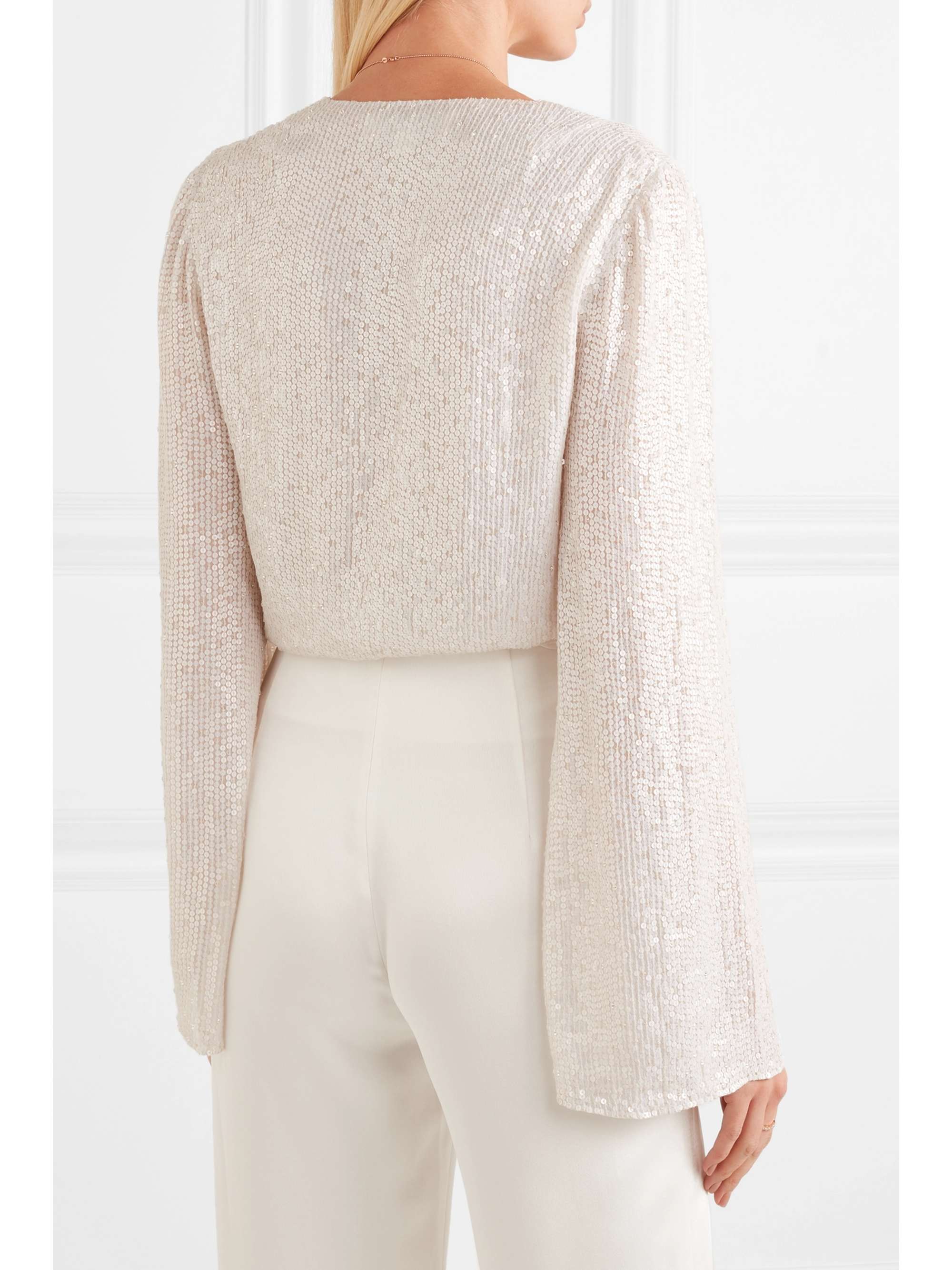 JENNY PACKHAM Penelope satin-trimmed sequined silk-chiffon wrap top
