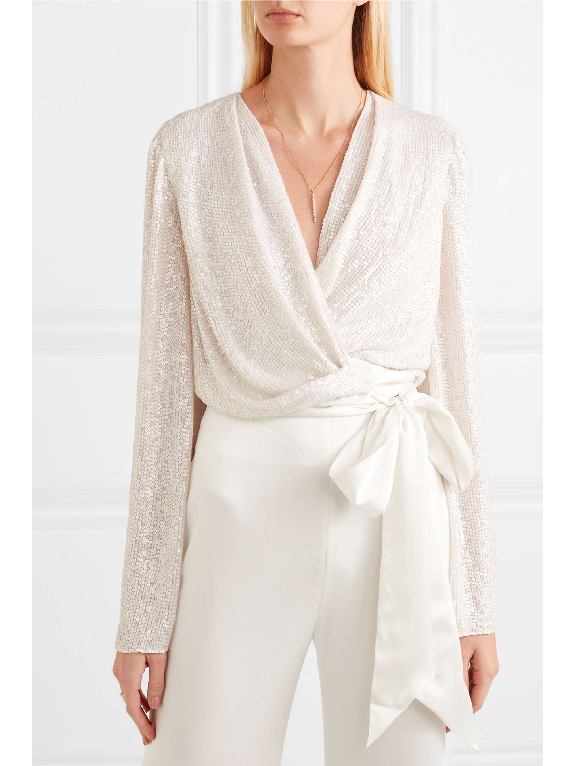 JENNY PACKHAM Penelope satin-trimmed sequined silk-chiffon wrap top