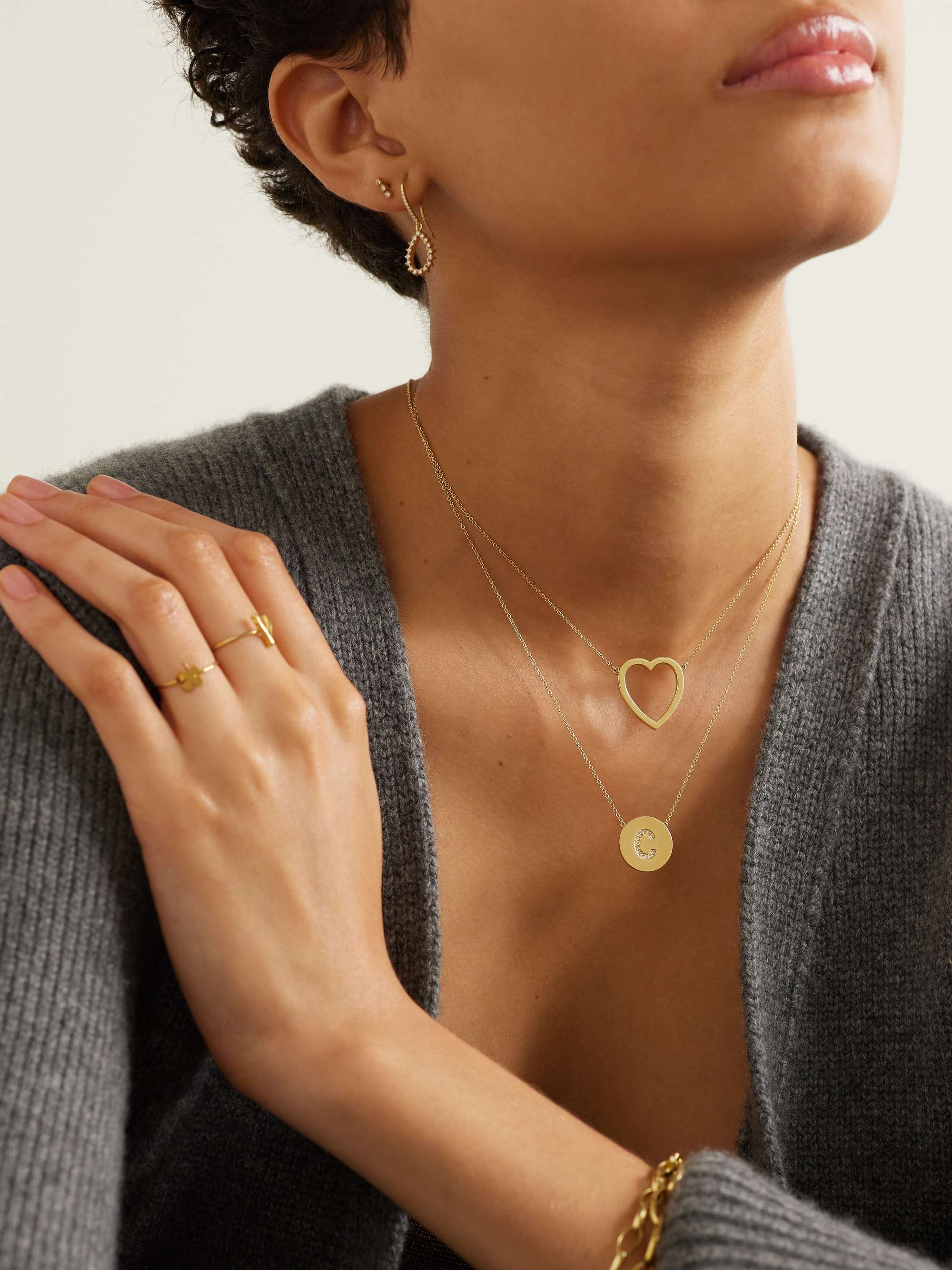 JENNIFER MEYER Letter 18-karat gold diamond necklace