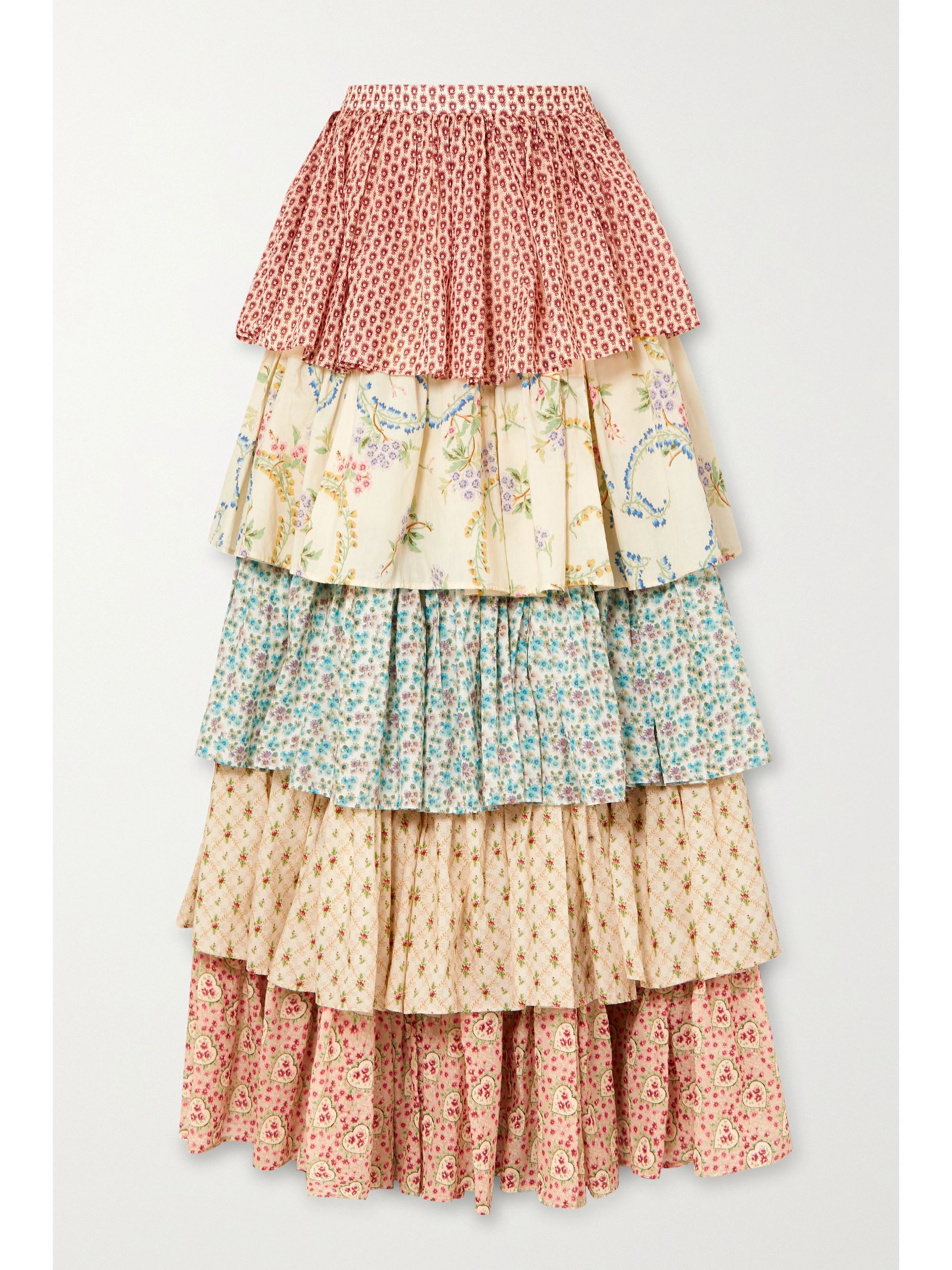 Ivory Tiered printed cotton maxi skirt 