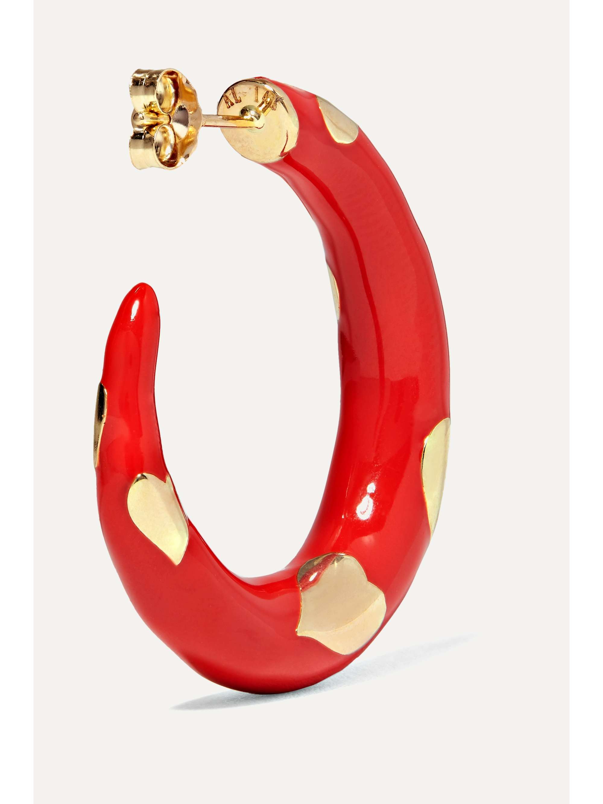 ALISON LOU Amour 14-karat gold and enamel hoop earrings