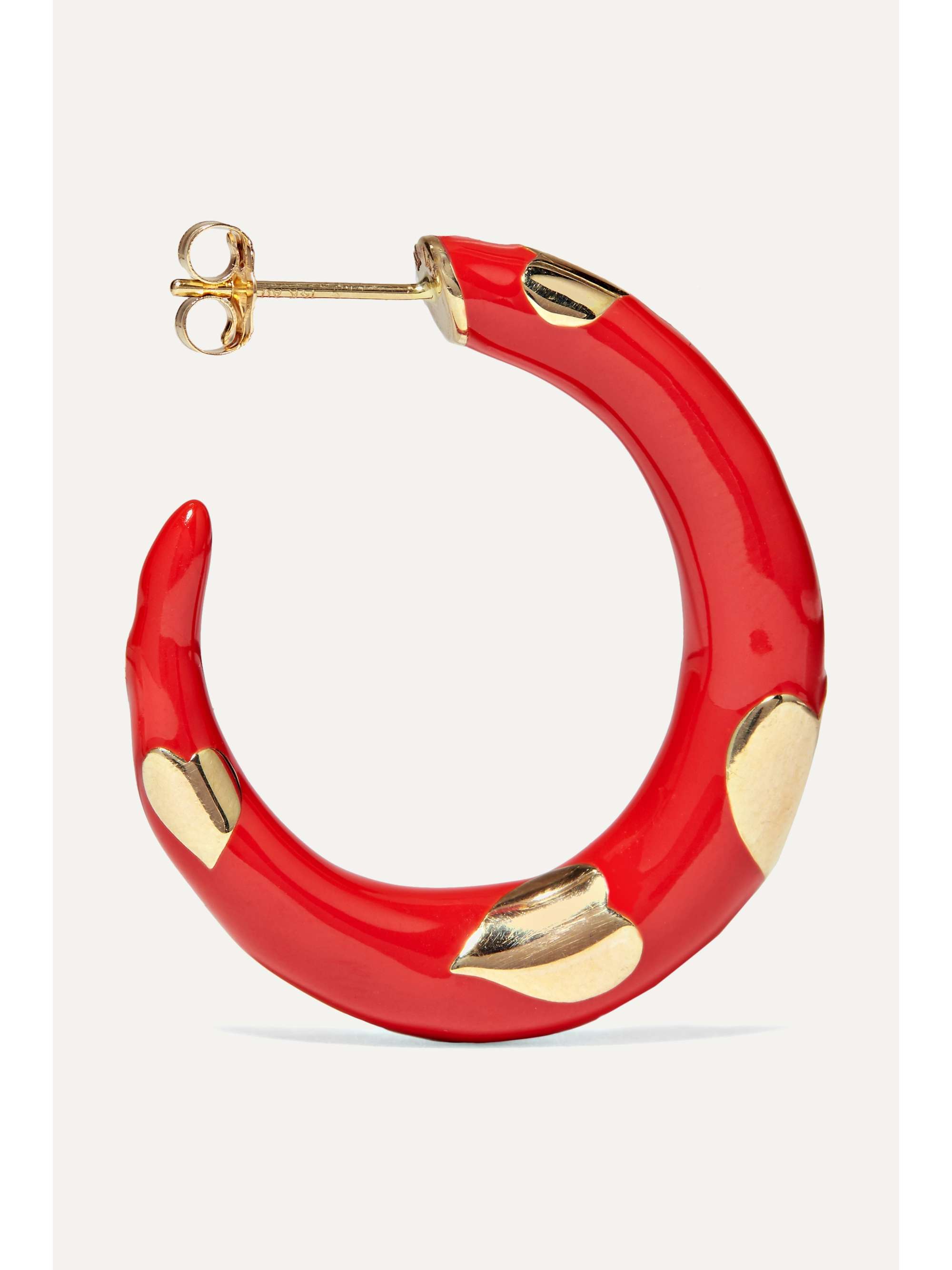 ALISON LOU Amour 14-karat gold and enamel hoop earrings