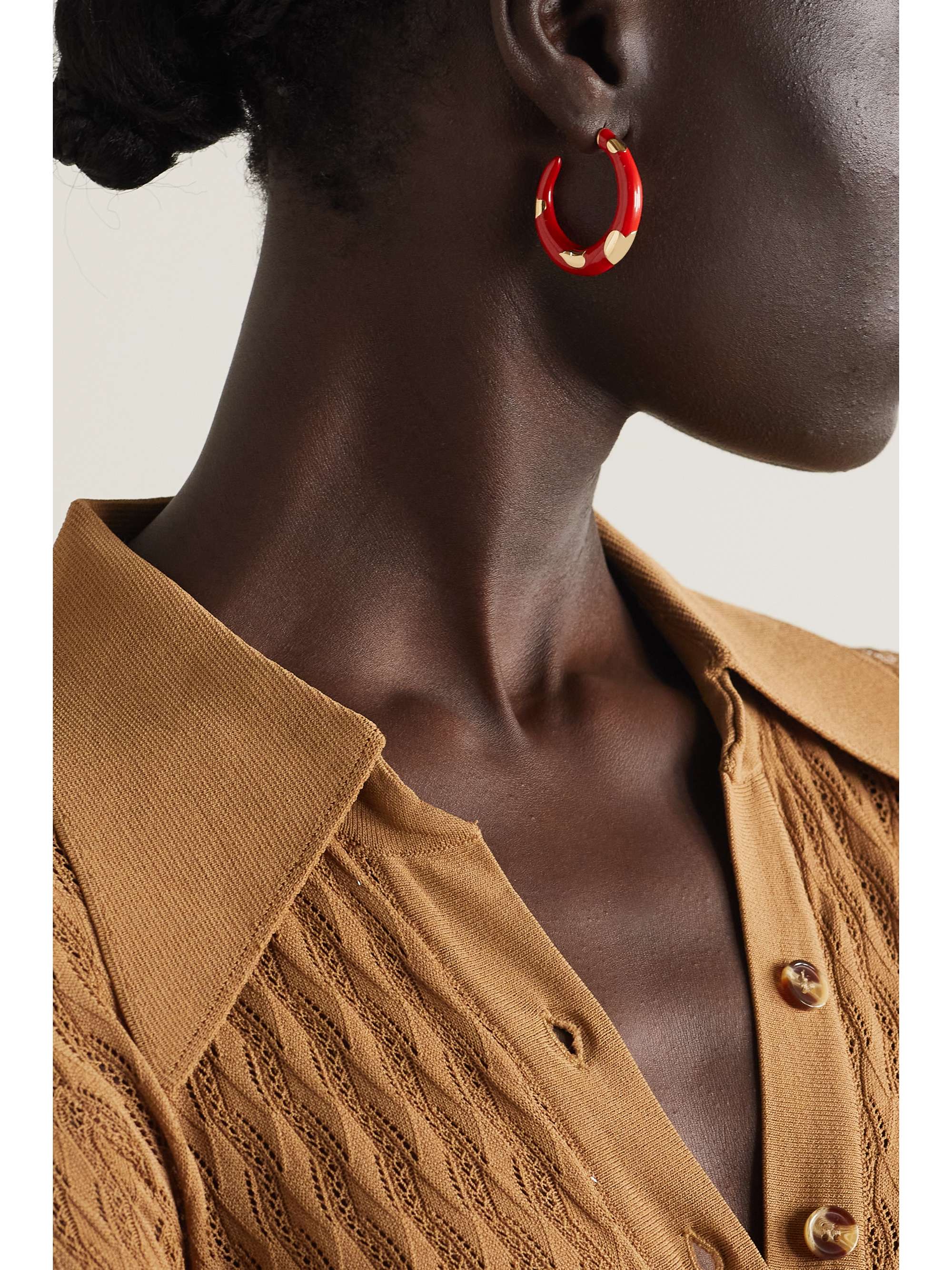 ALISON LOU Amour 14-karat gold and enamel hoop earrings
