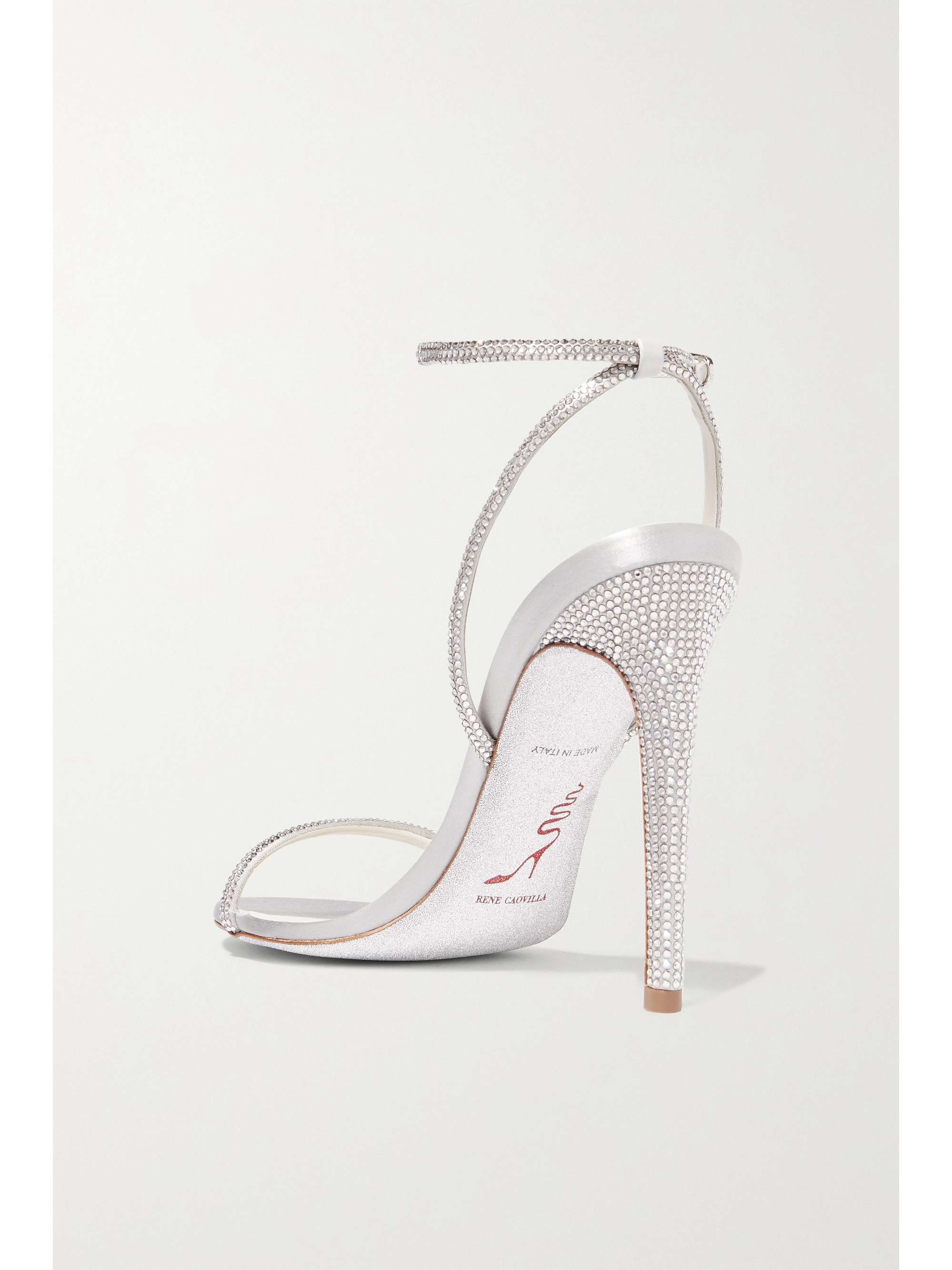 RENÉ CAOVILLA Crystal-embellished metallic leather and satin sandals