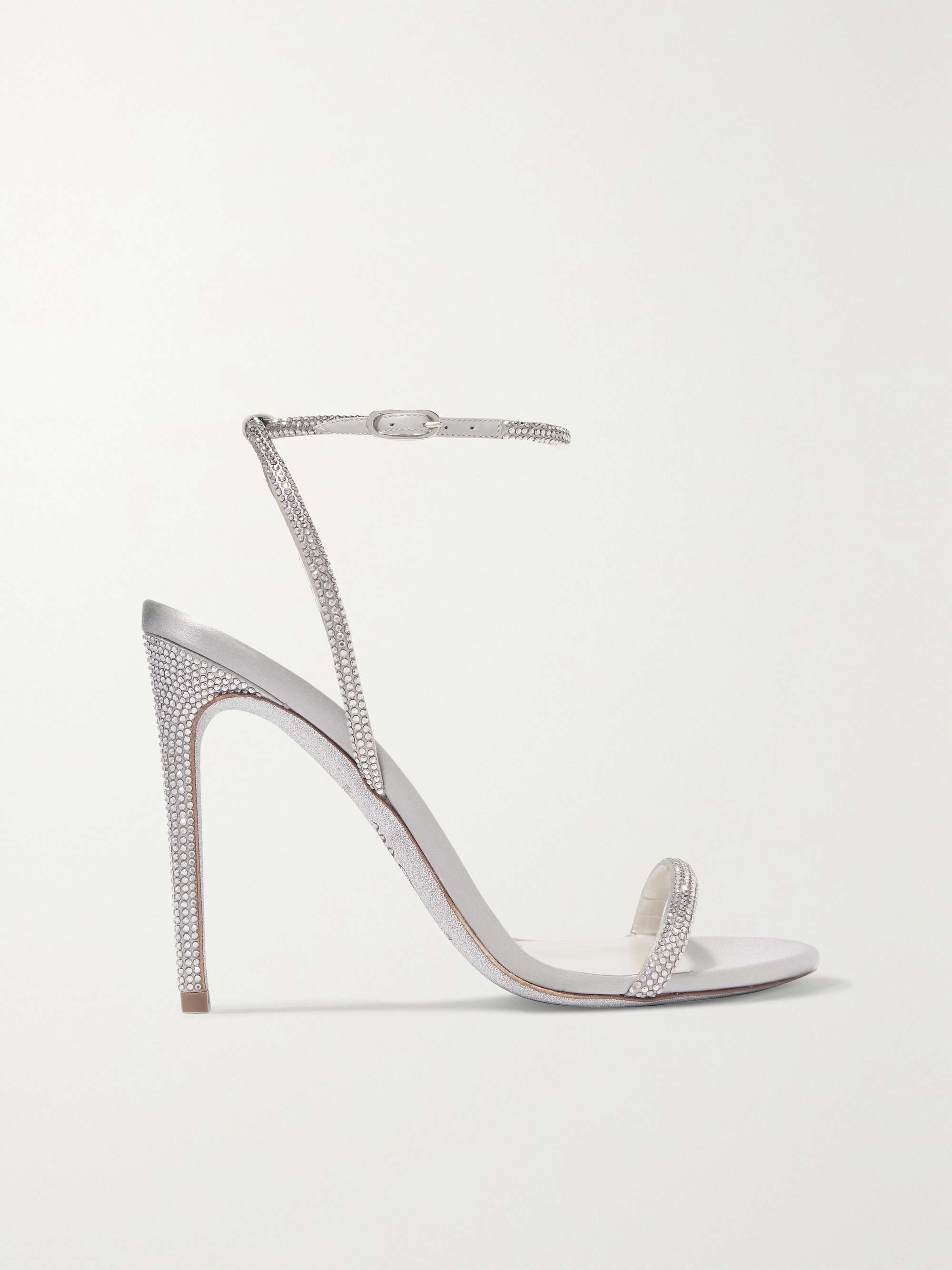 Silver Crystal-embellished metallic leather and satin sandals | RENÉ CAOVILLA | NET-A-PORTER