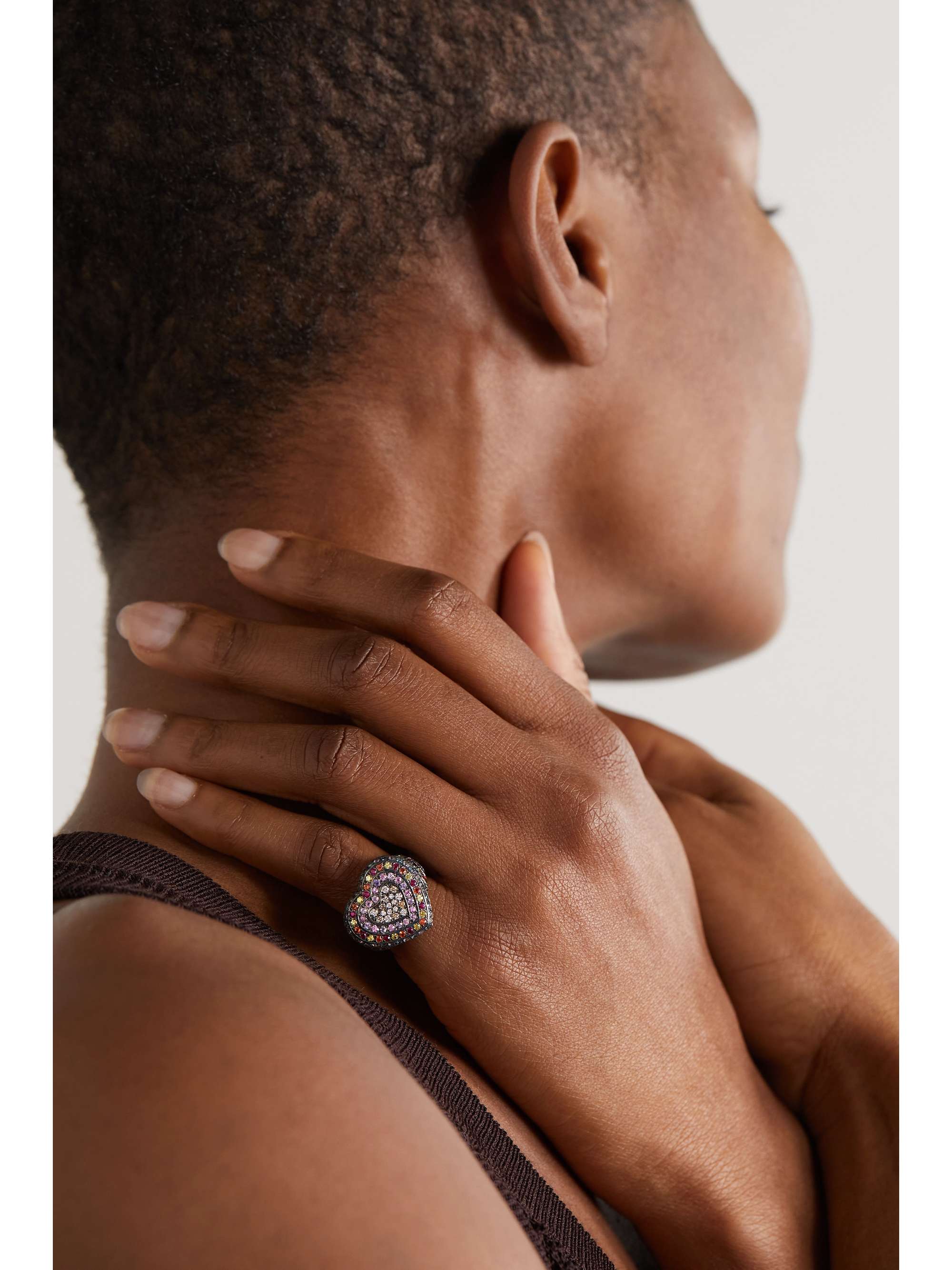 CAROLINA BUCCI 18-karat blackened gold multi-stone ring