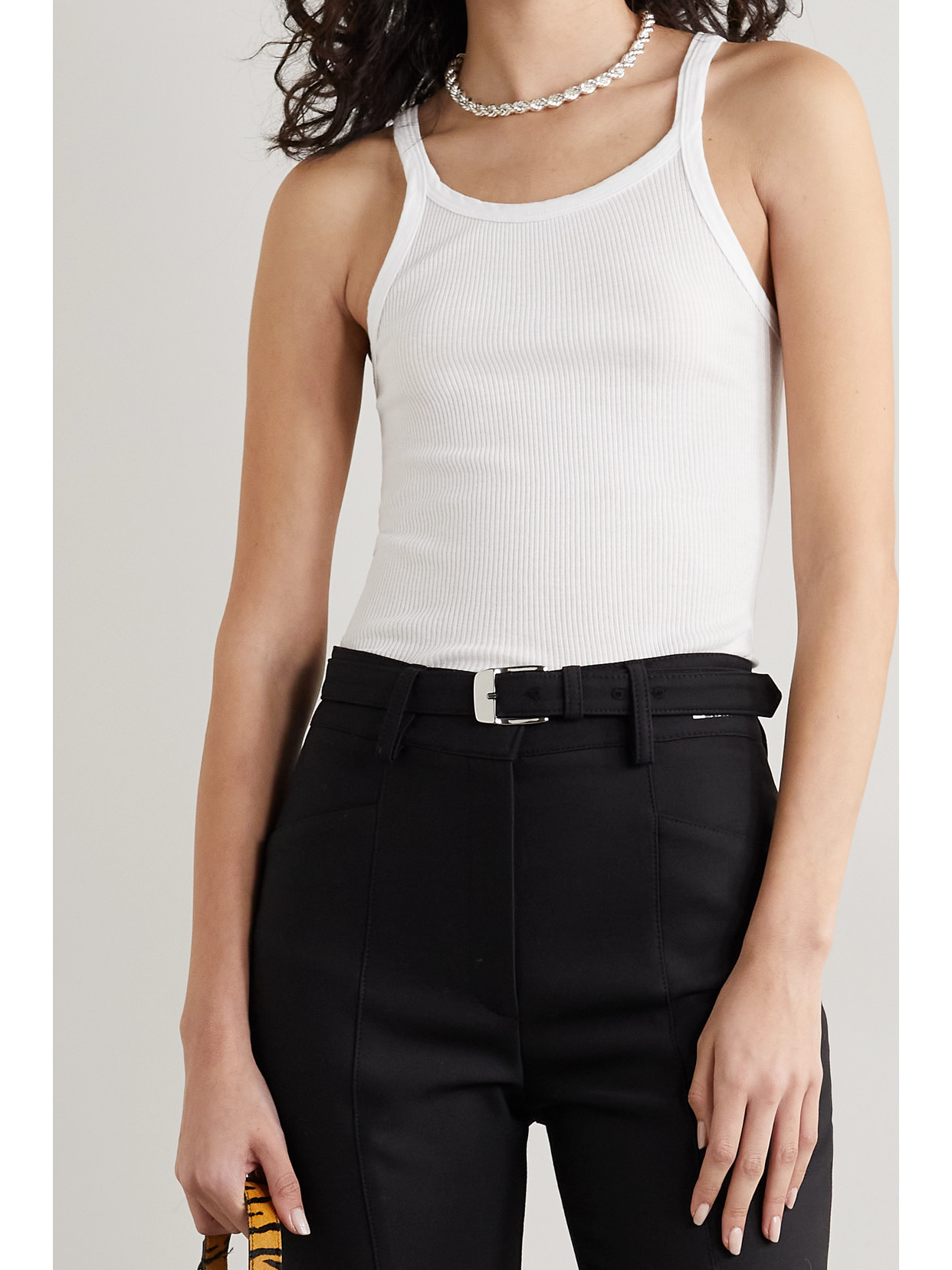Re/done Ribbed Scoop-neck Fitted Tank In White