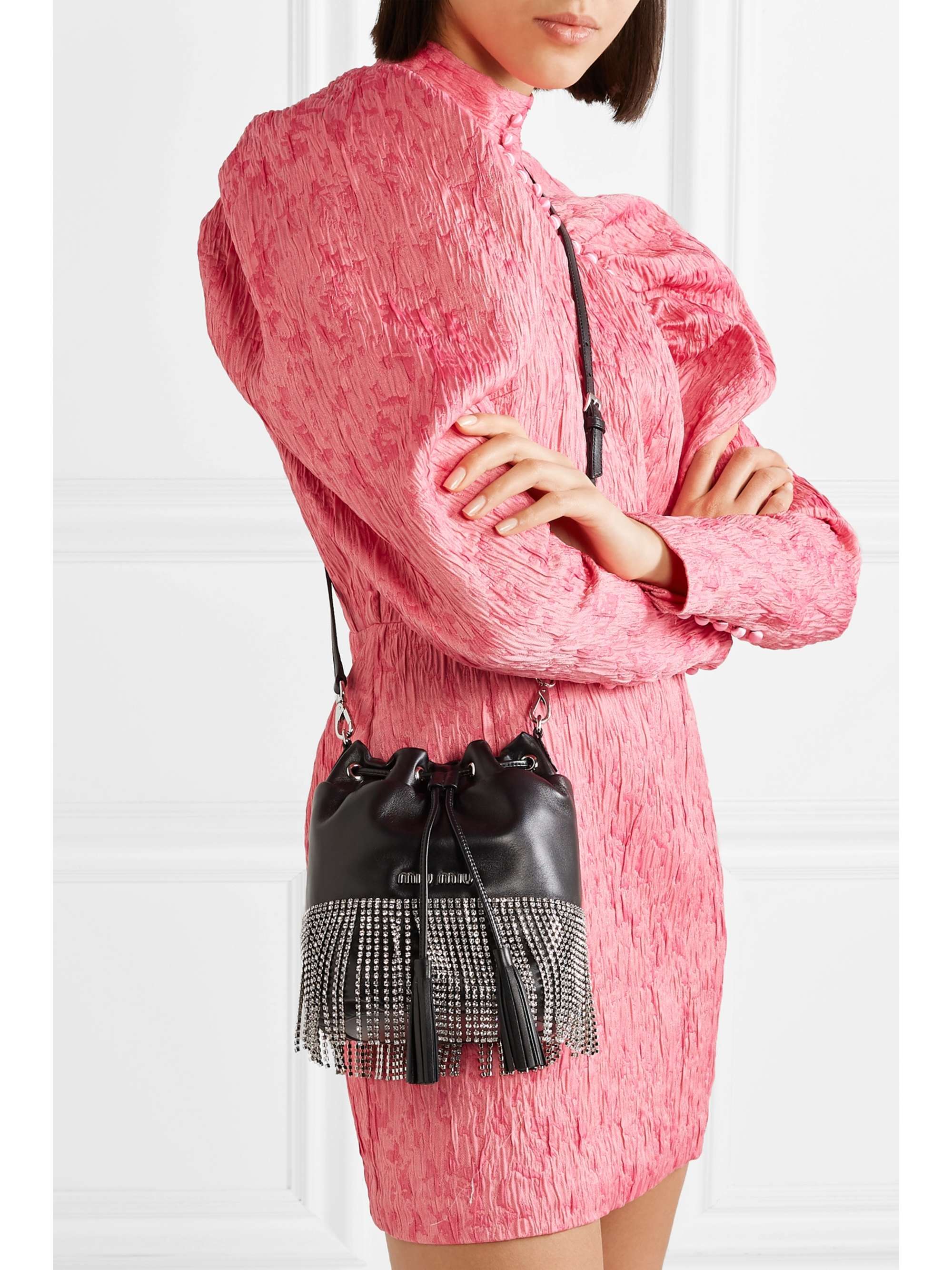 MIU MIU London Night crystal-embellished leather bucket bag
