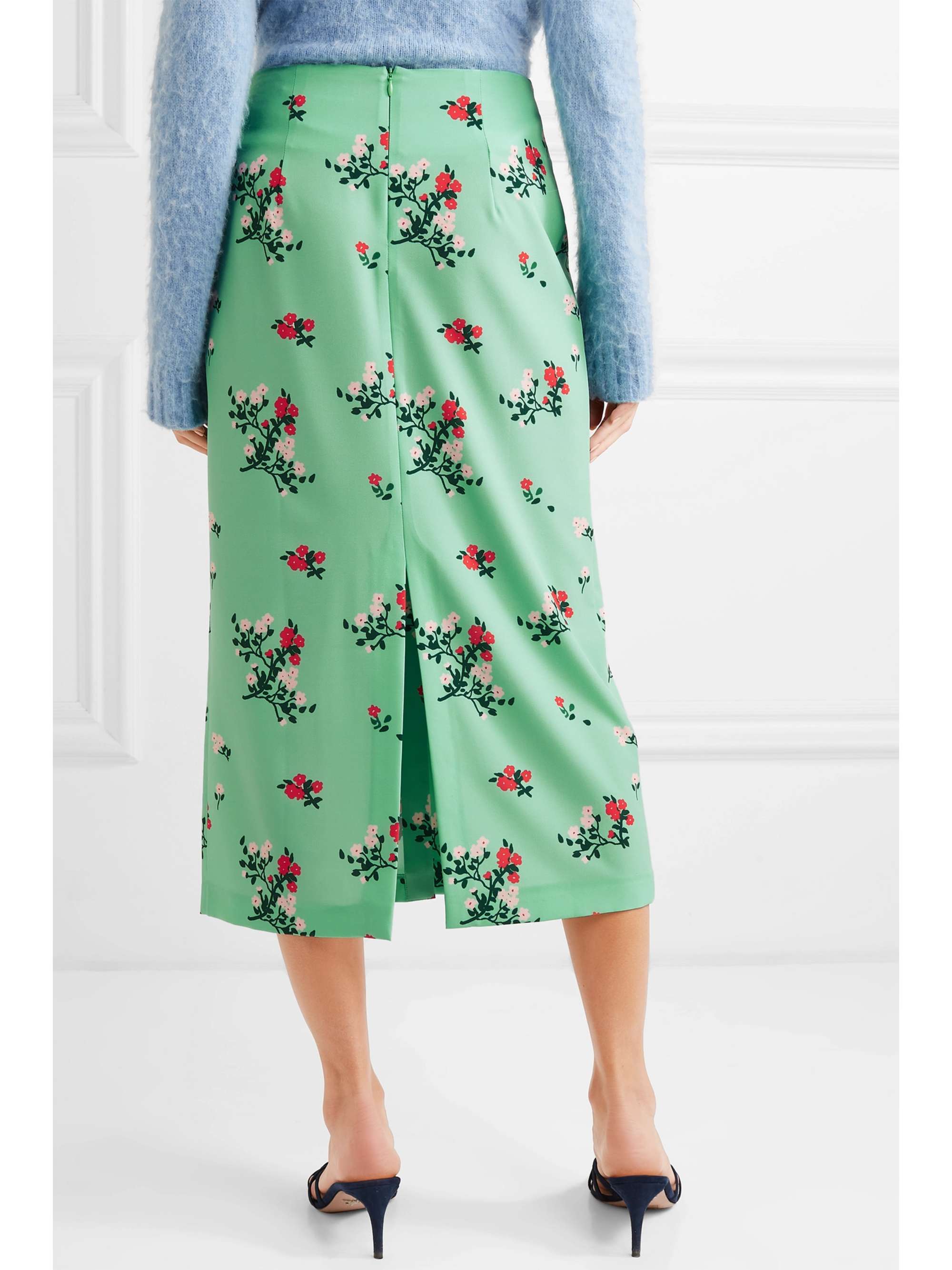 BERNADETTE Floral-print crepe de chine midi skirt